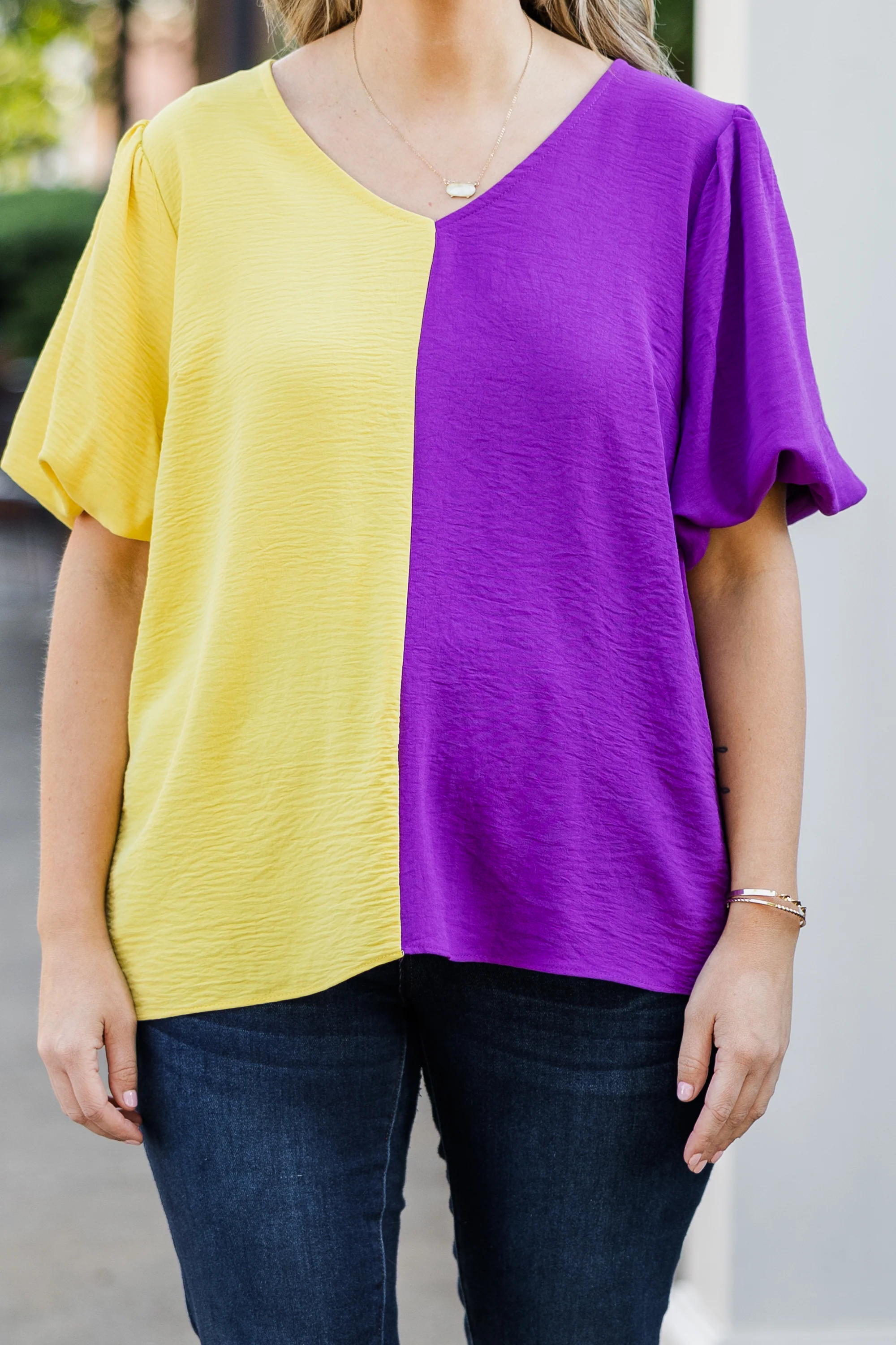 Sideline Sweetheart Top, Gold-Purple - Giverhouse