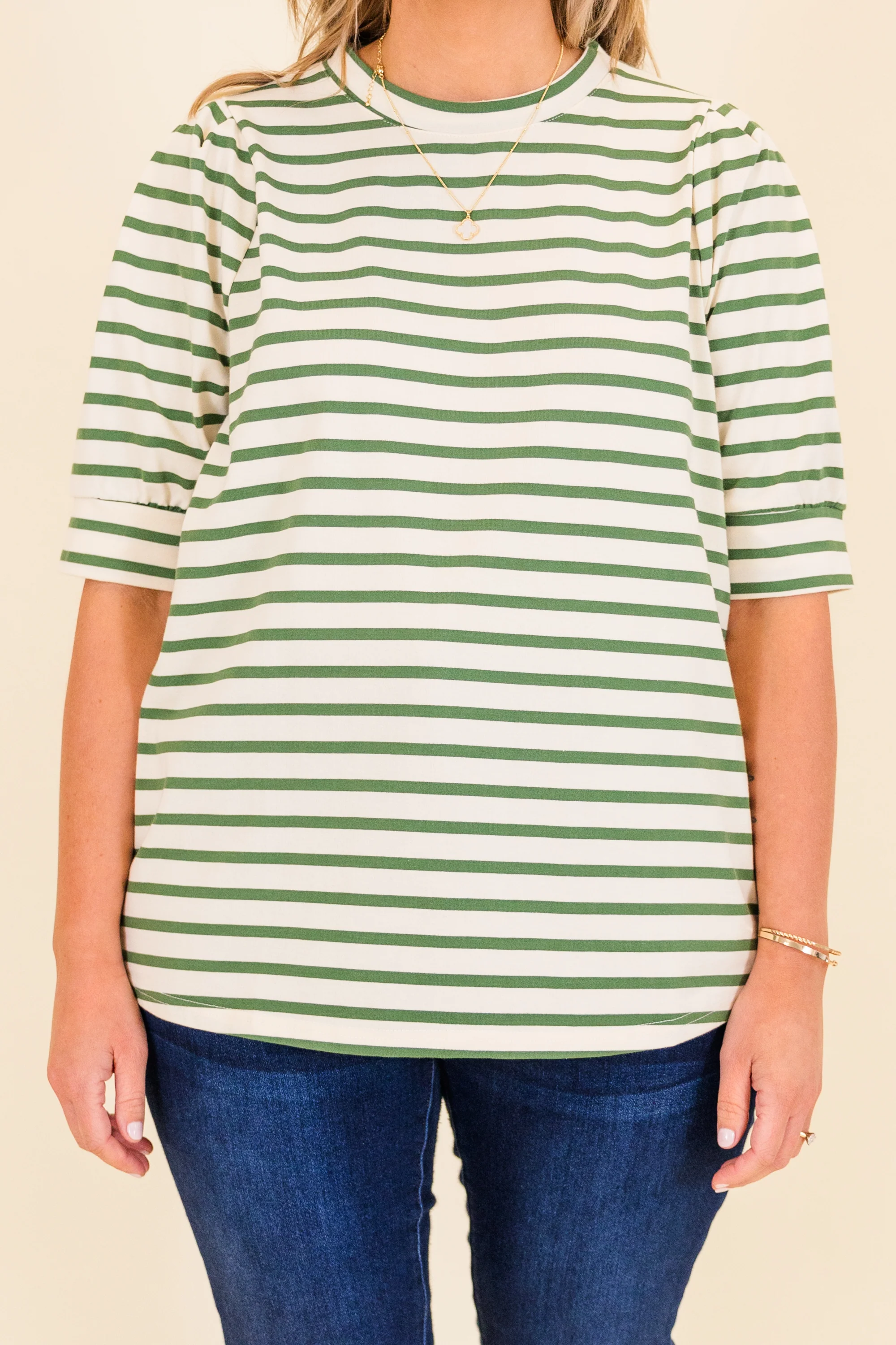 Signature Stripes Top, Green-White - Giverhouse