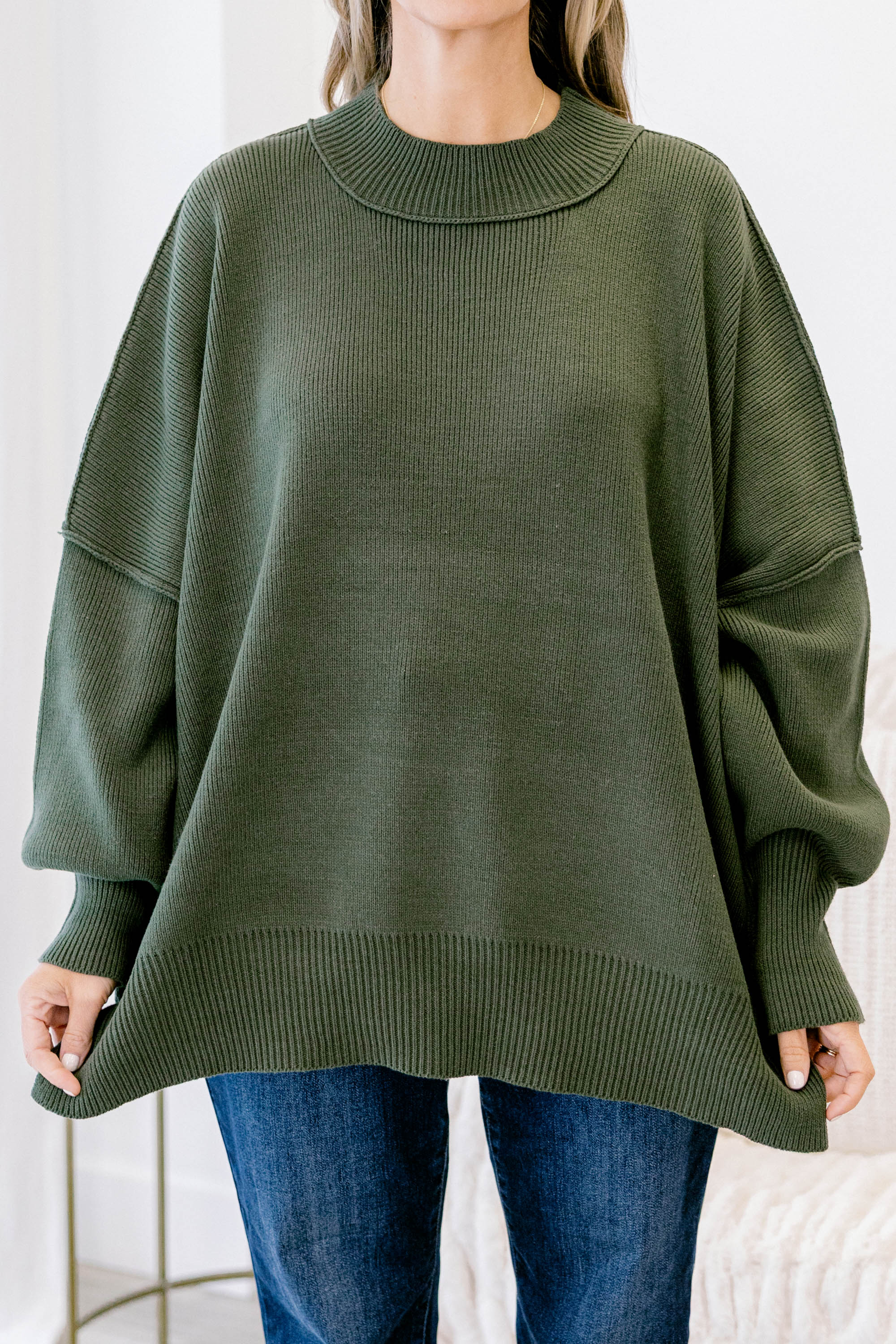 Perfectly Cozy Sweater, Dark Olive - Giverhouse