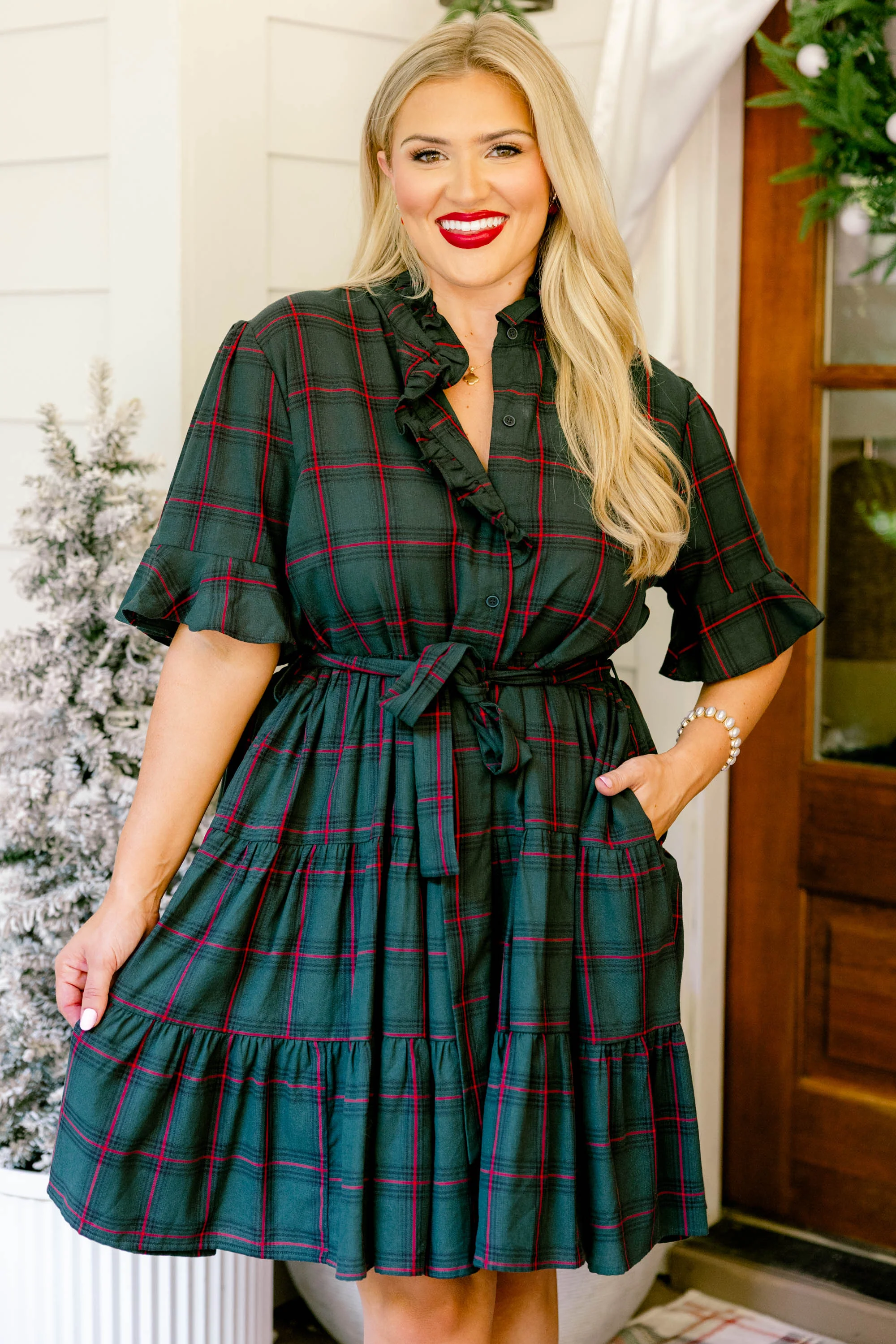 Breezy Beauty Dress, Green Plaid - Giverhouse