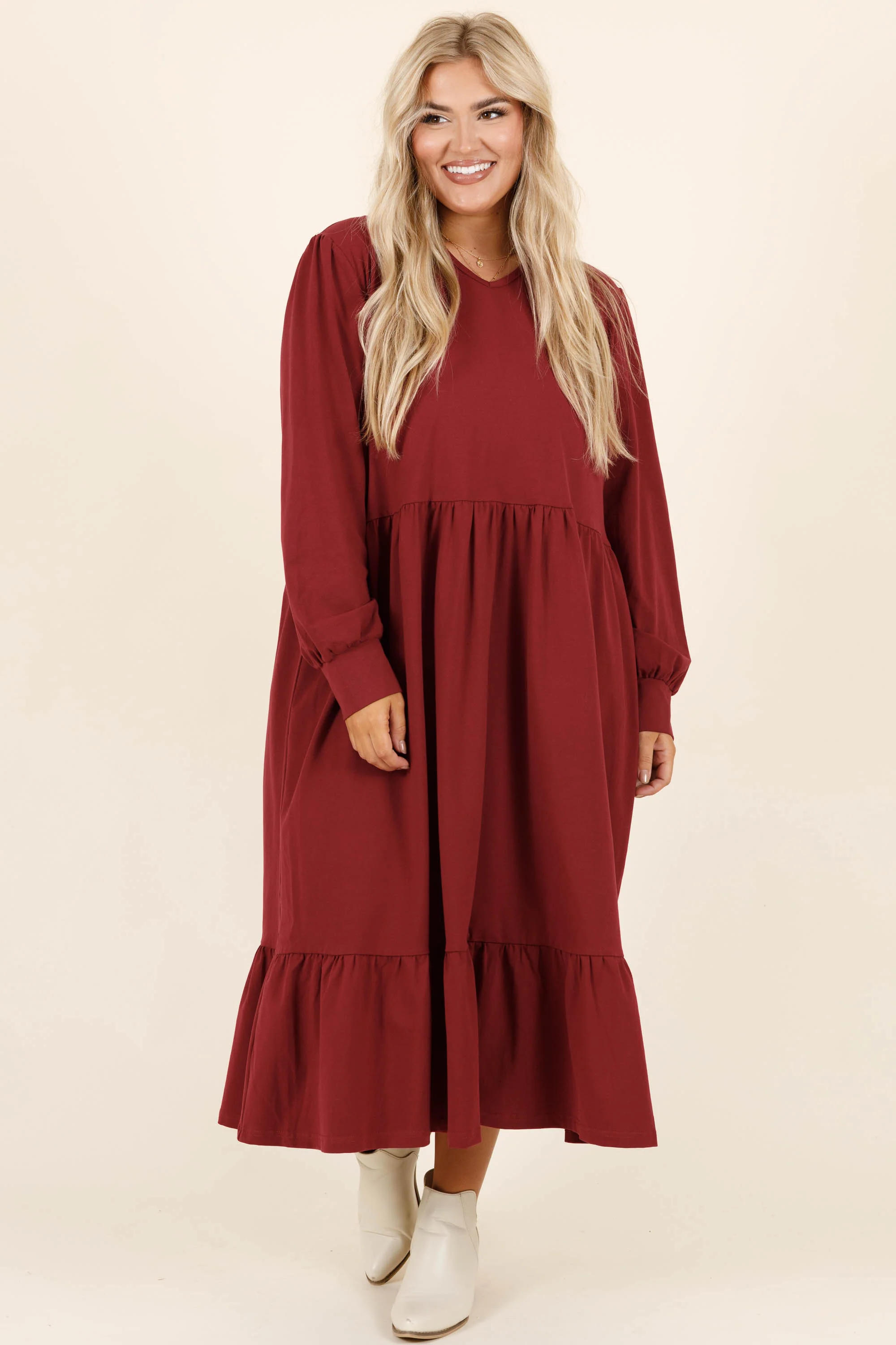 Remember The Past Dress, Burgundy - Giverhouse