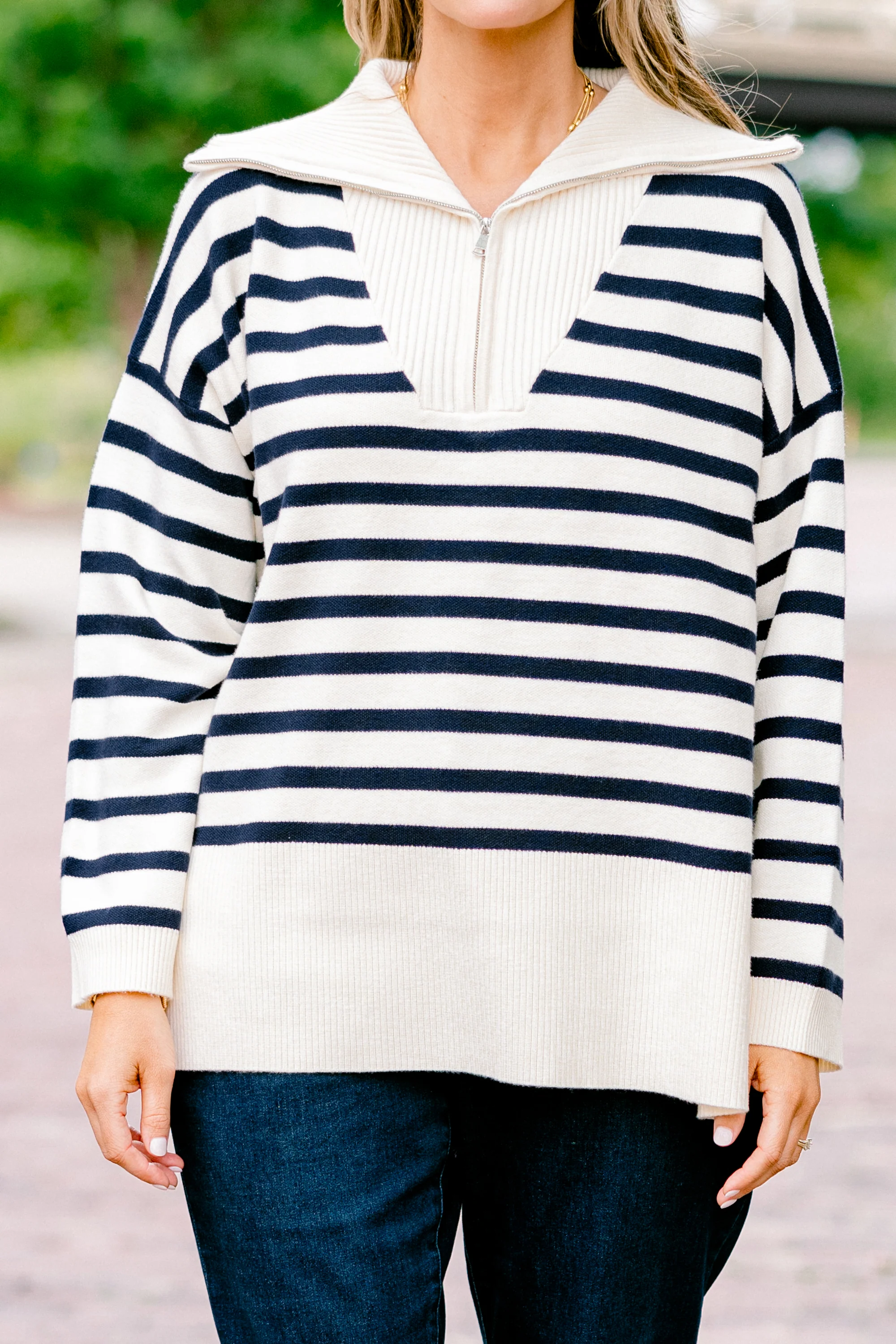 Sweet Stripes Sweater, Taupe - Giverhouse