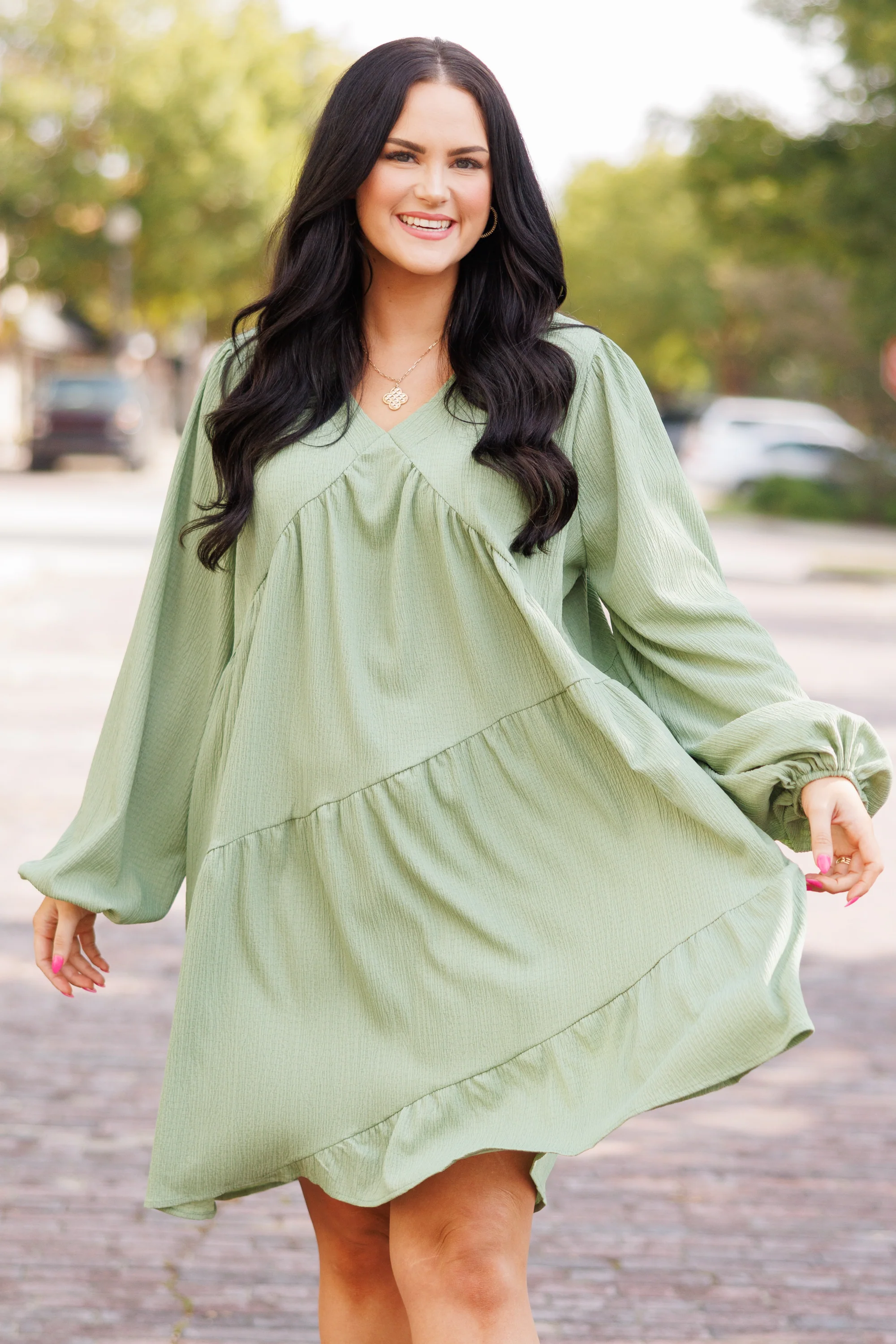 Every Cloud Has A Silver Lining Dress, Avocado - Giverhouse