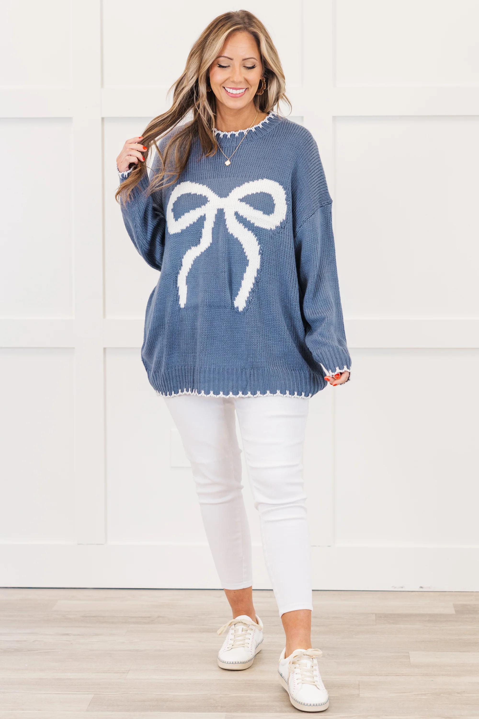 Cute And Charming Sweater, Blue - Giverhouse