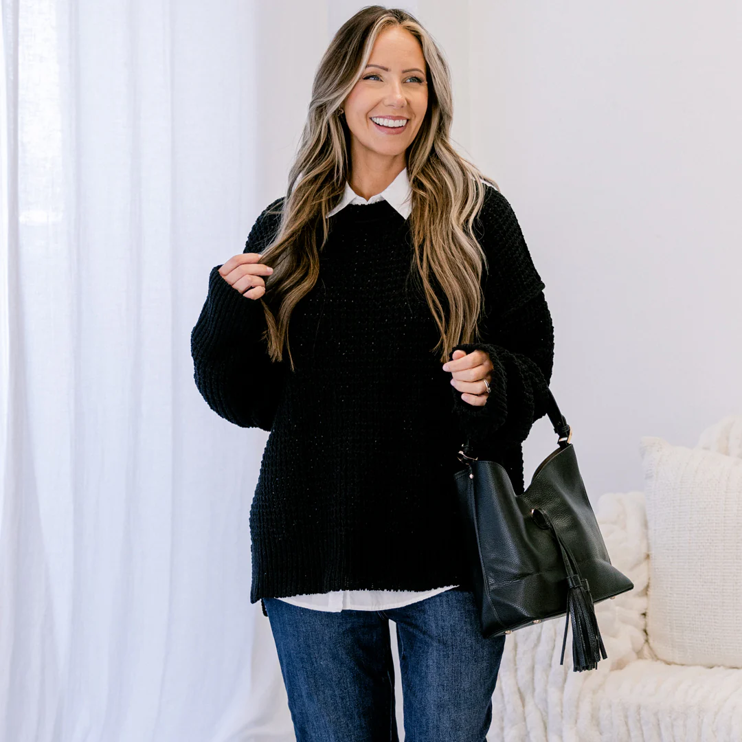 Falling Petals Sweater, Black - Giverhouse