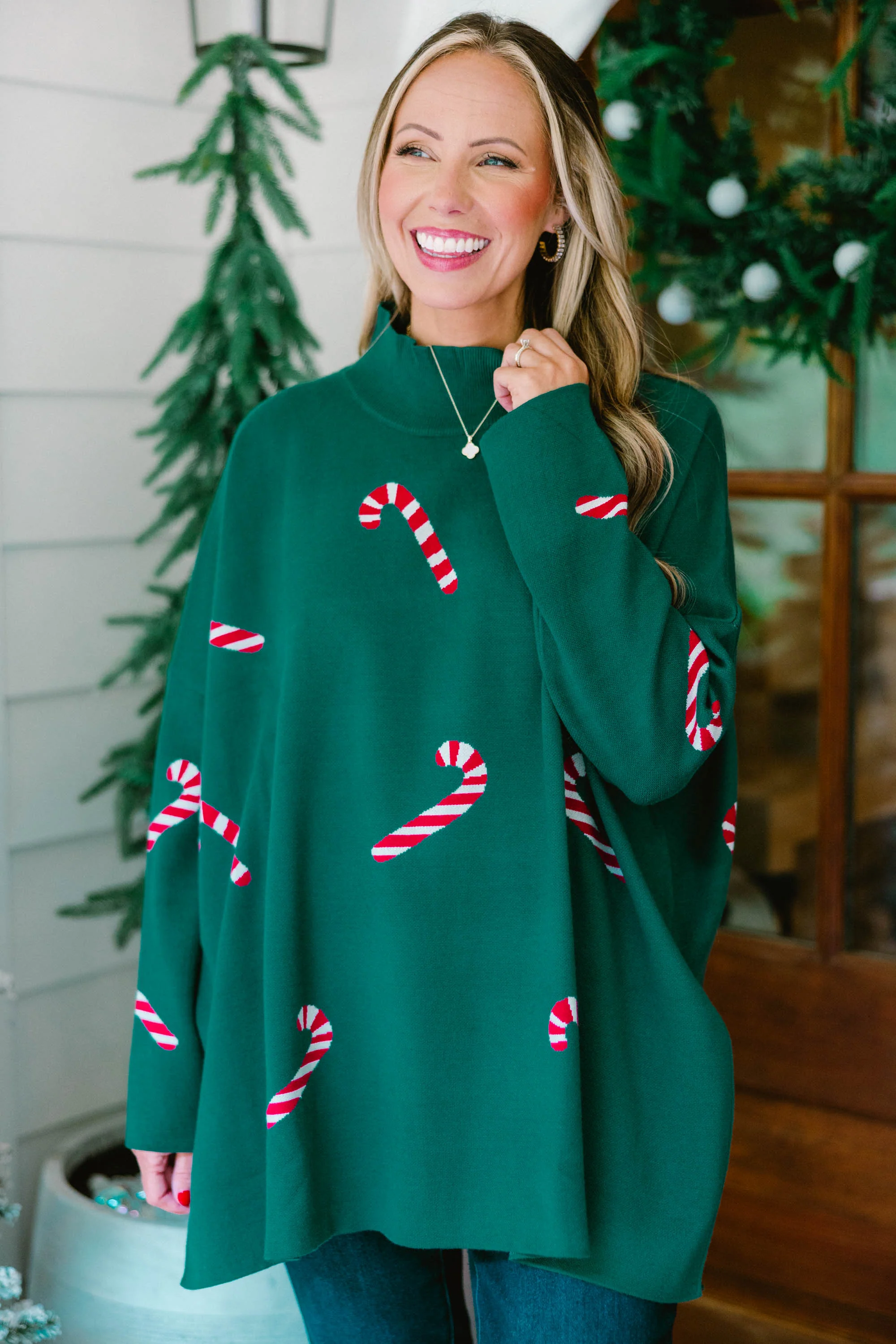 Everything And More Sweater, Green Candy Cane - Giverhouse