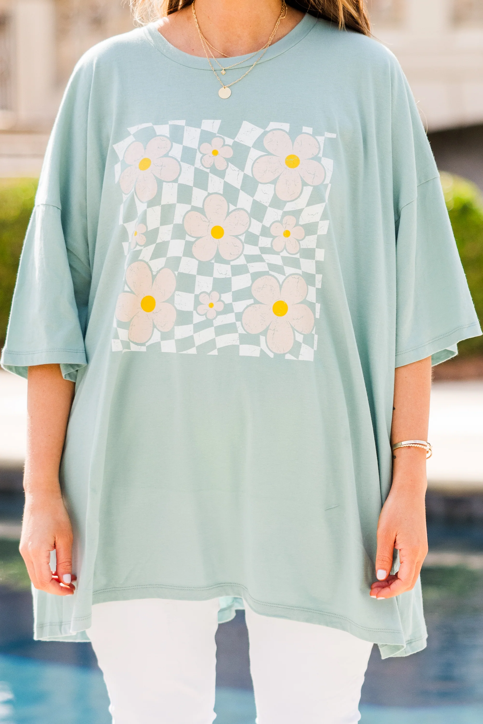 Picking Flowers Boyfriend Tee, Dusty Green - Giverhouse