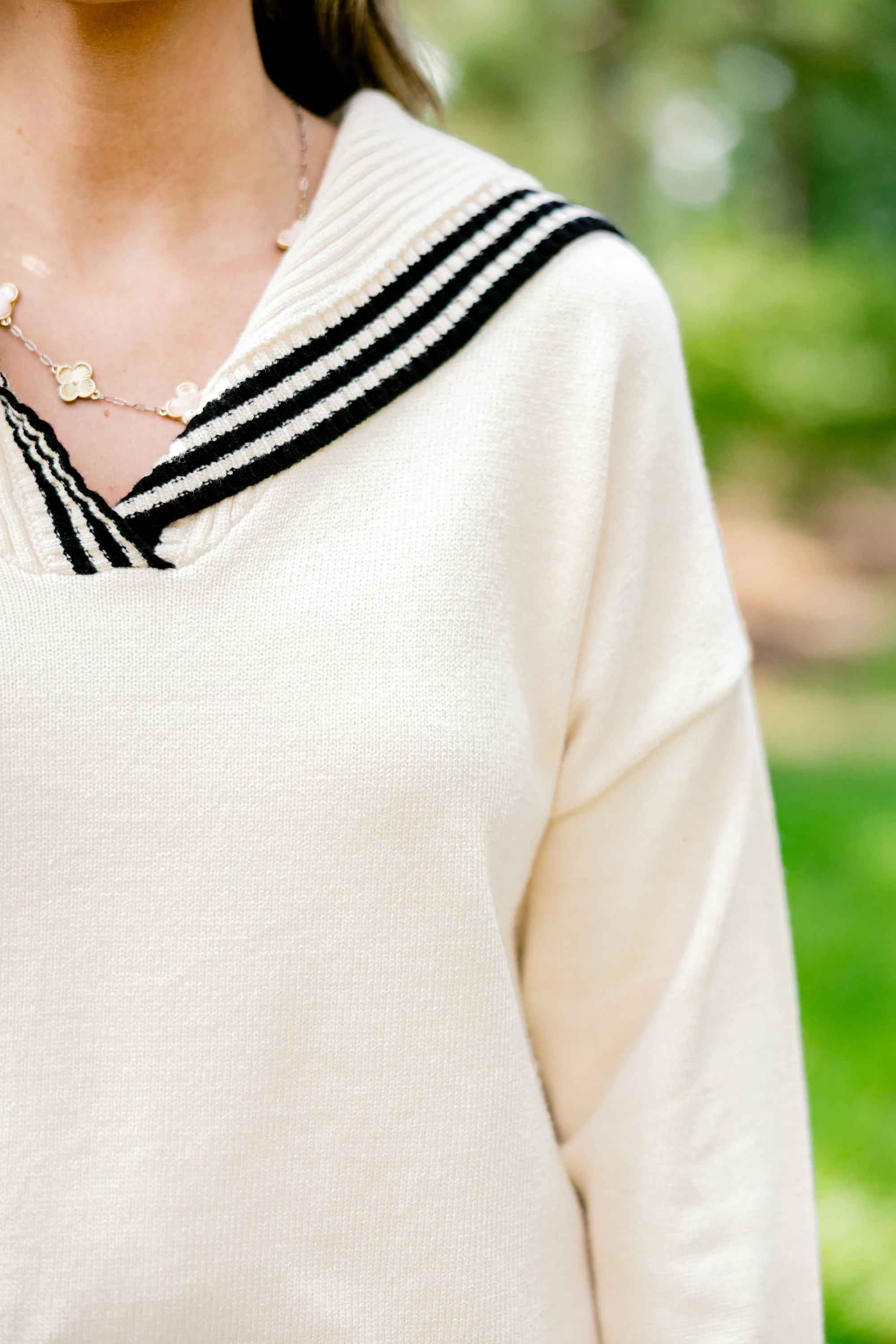 Smiling Through It All Sweater, White Stripe - Giverhouse