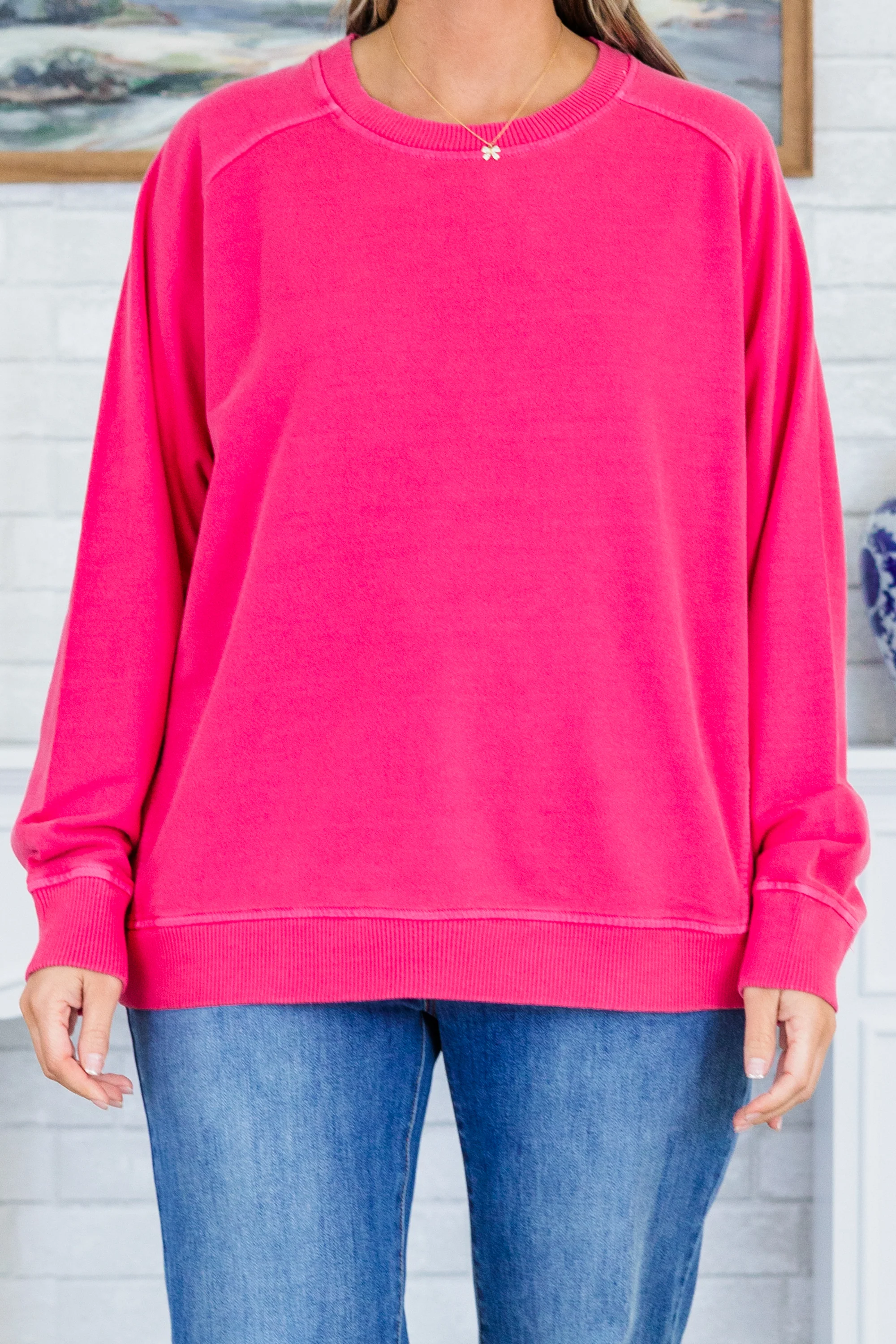 Happy To Be Here Pullover, Hot Pink - Giverhouse