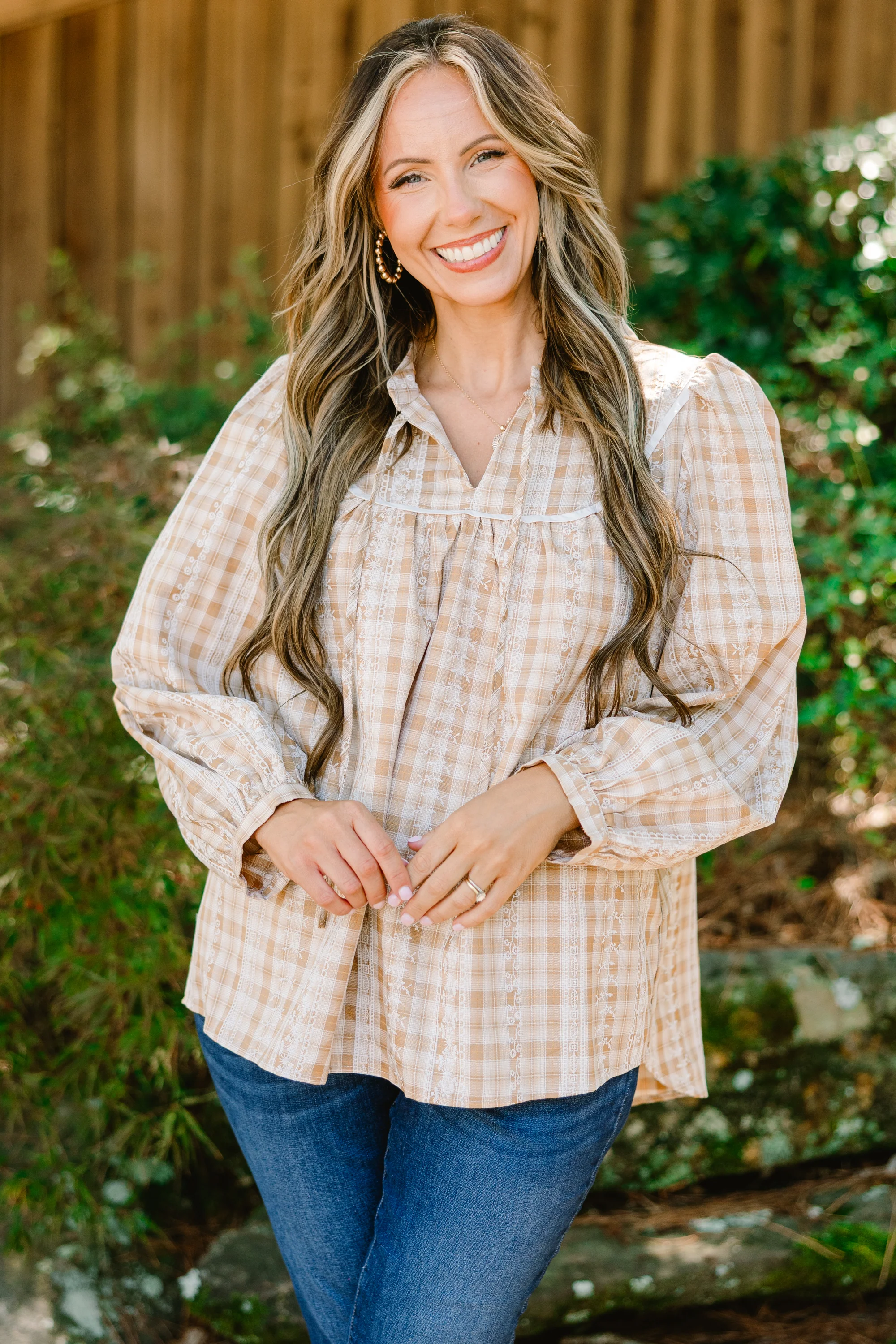 Miss My Love Top, Brown Gingham - Giverhouse