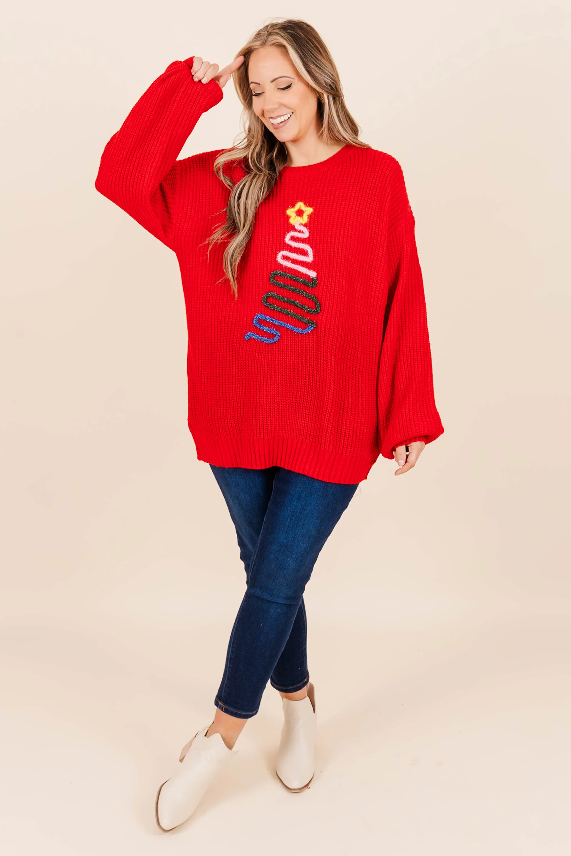 Star On Top Sweater, Red - Giverhouse