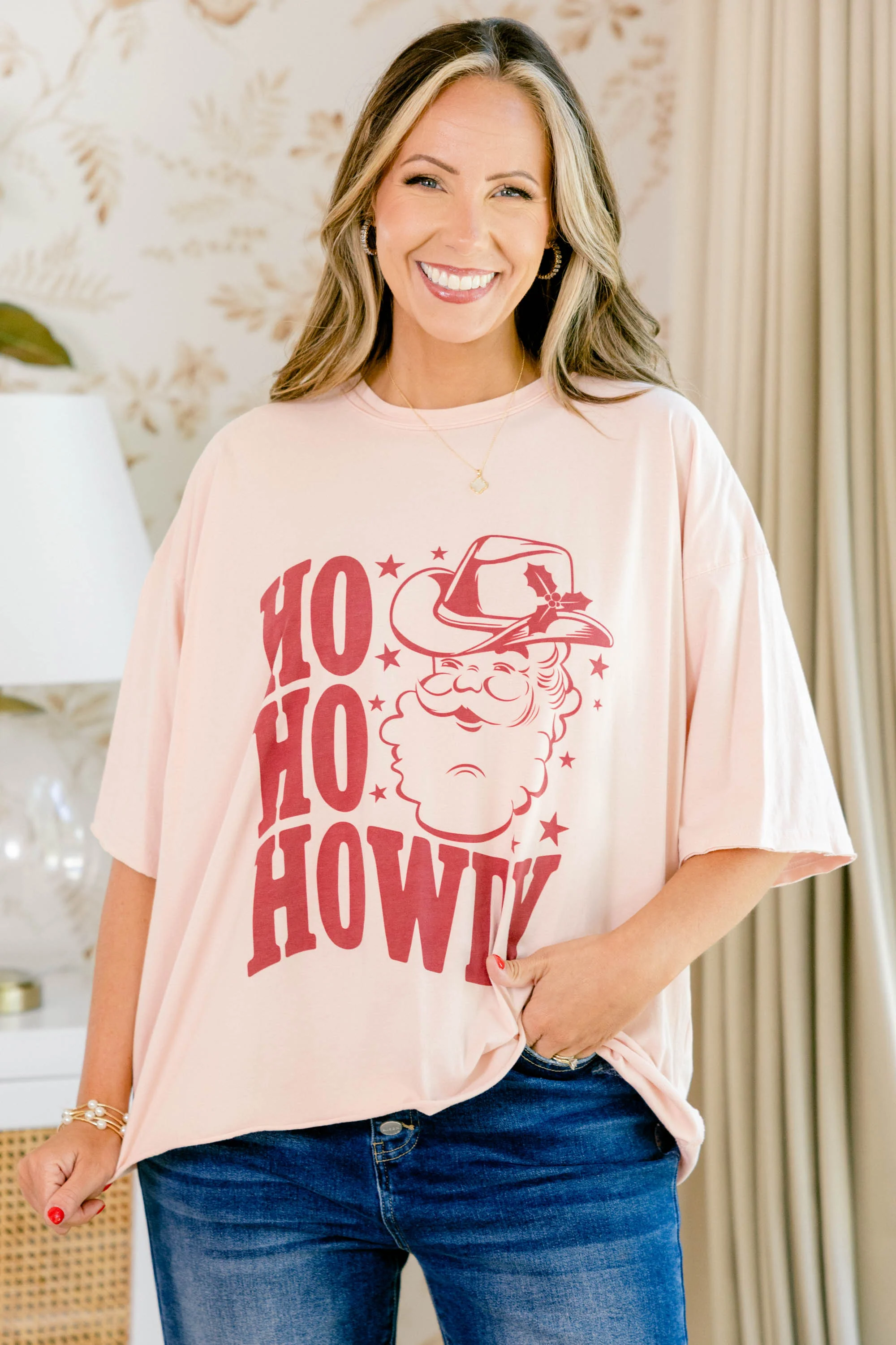 Ho Ho Howdy Vintage Wash Tee, Blush Pink - Giverhouse