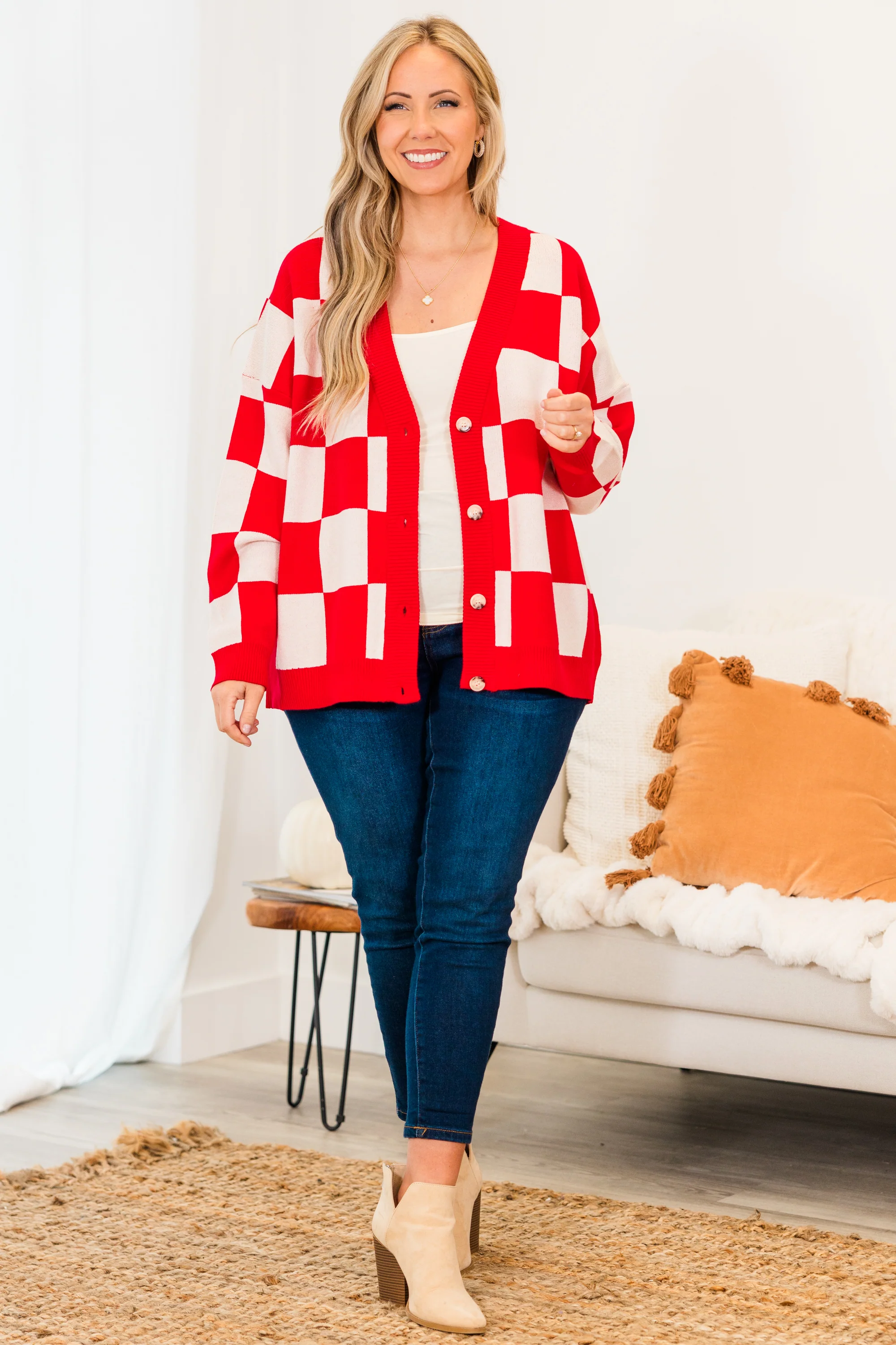 Checkmate Babe Cardigan, Red - Giverhouse