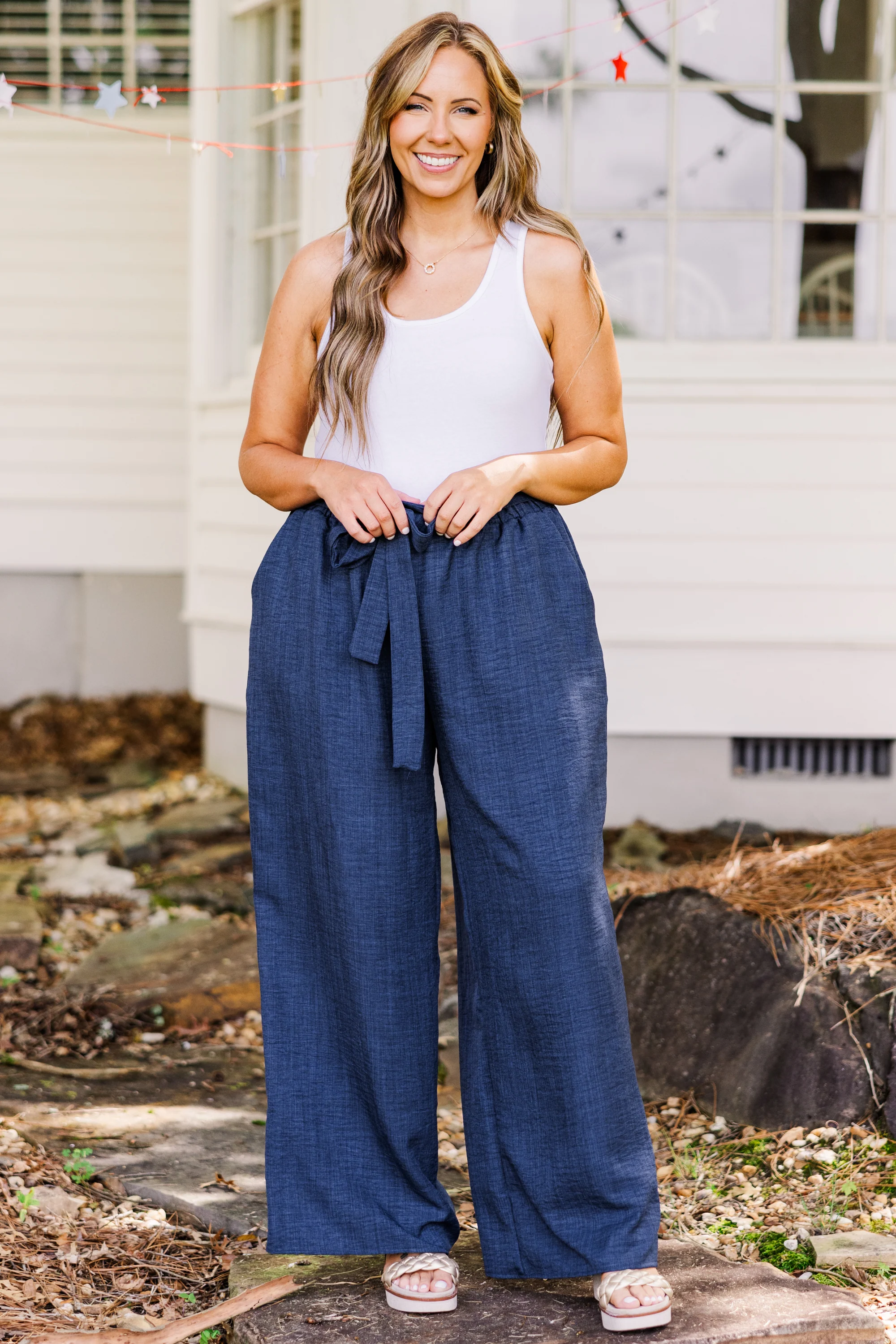 Sandy Shoreline Pants, Navy Blue - Giverhouse