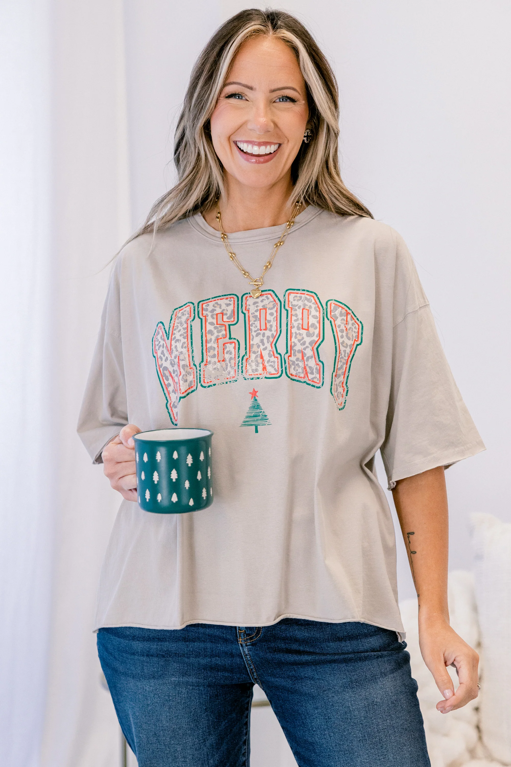 Full of Merry Vintage Wash Tee, Stone - Giverhouse