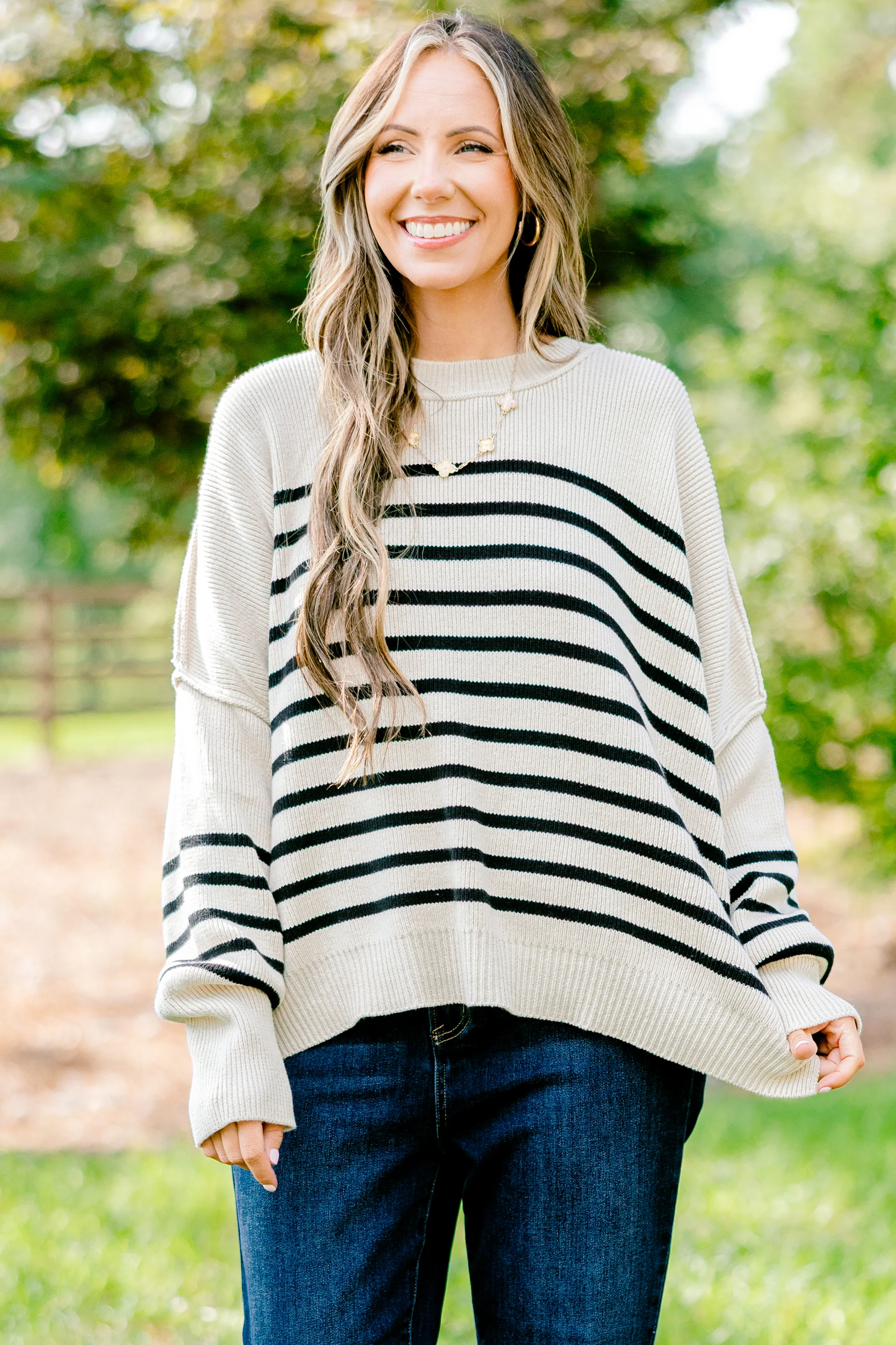 Magically Perfect Sweater, Almond Stripe - Giverhouse