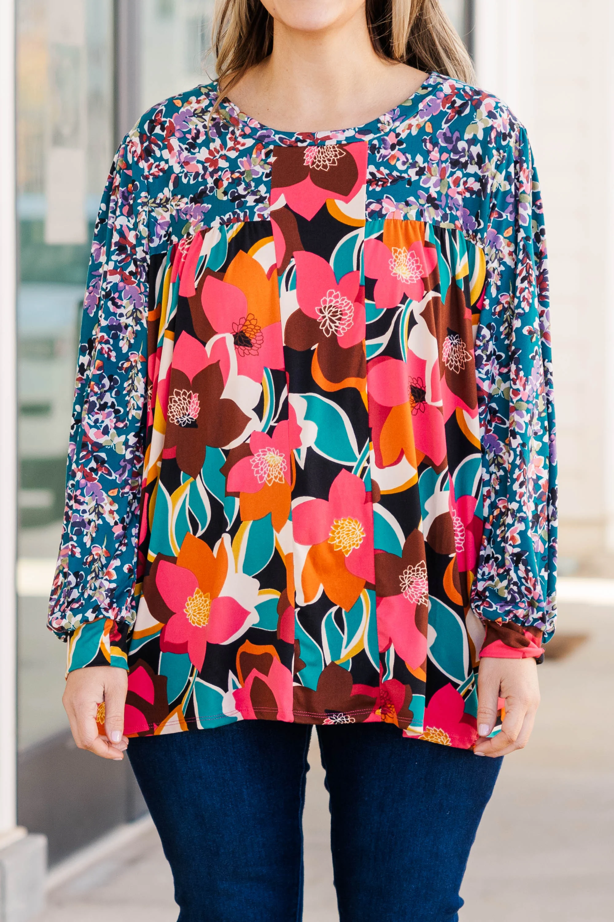 No Fears Top, Teal/Black/Fuchsia - Giverhouse