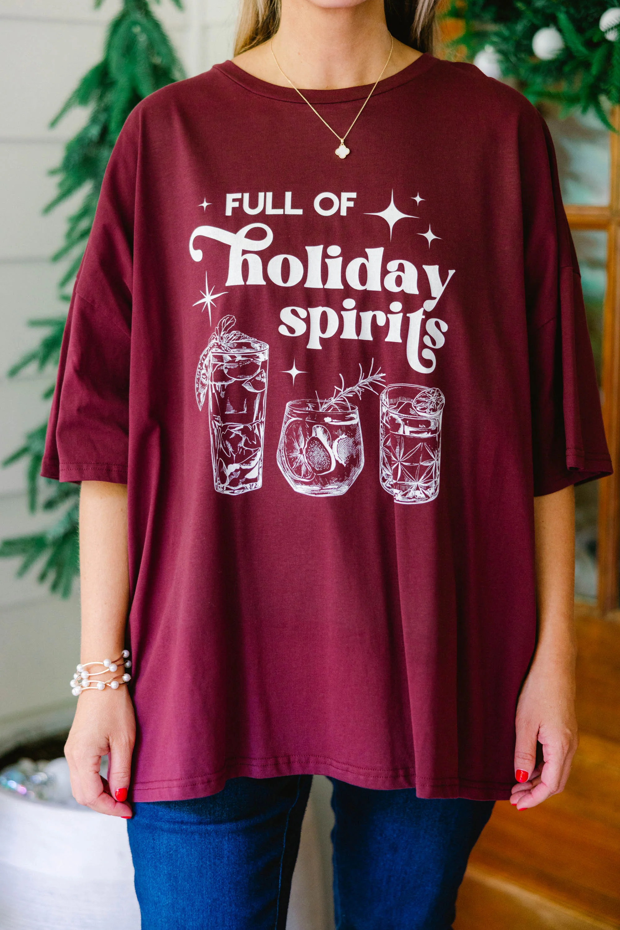 Full of Spirits Boyfriend Tee, Maroon - Giverhouse