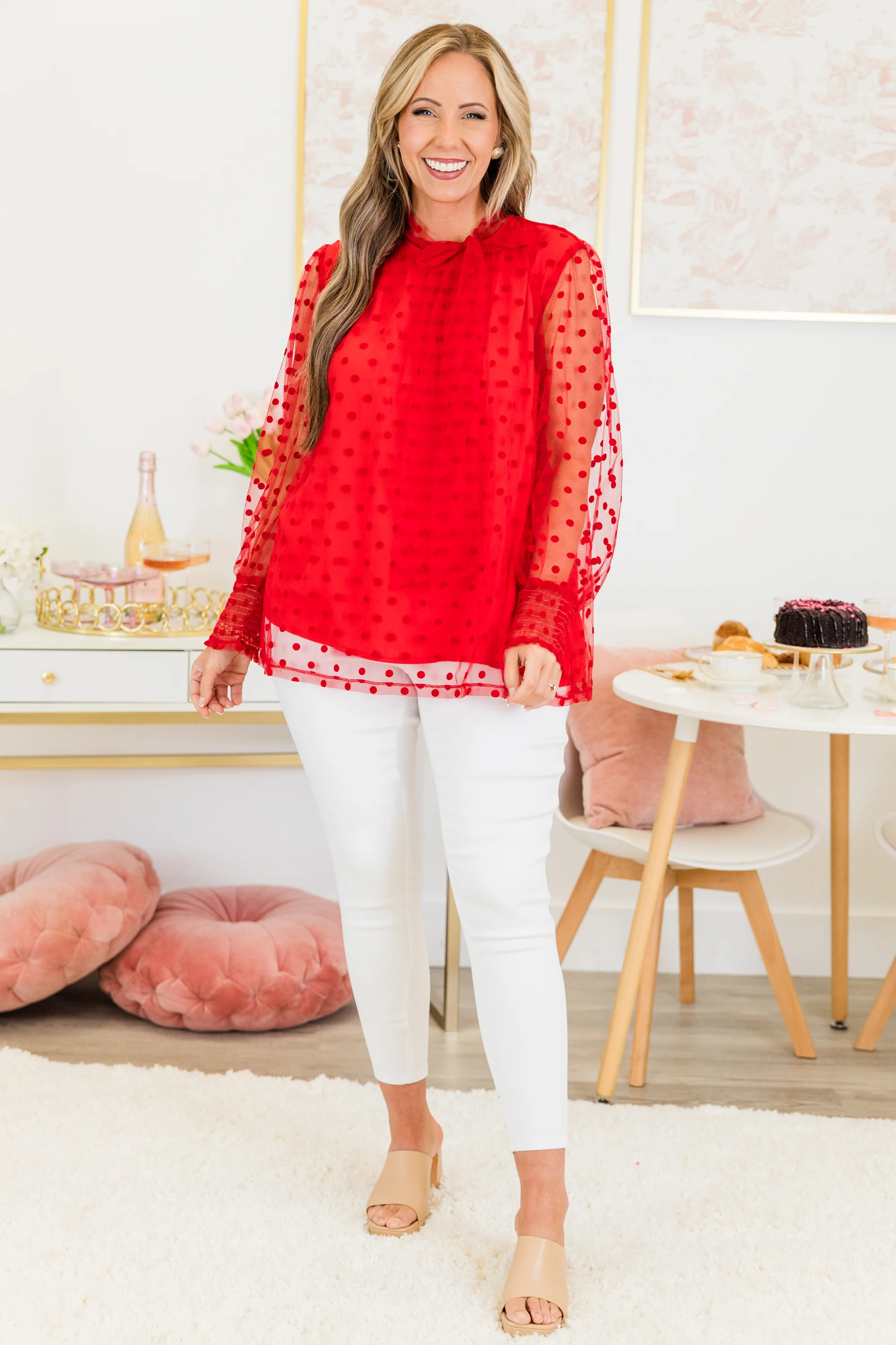 Polka Dot Darling Blouse, Red - Giverhouse