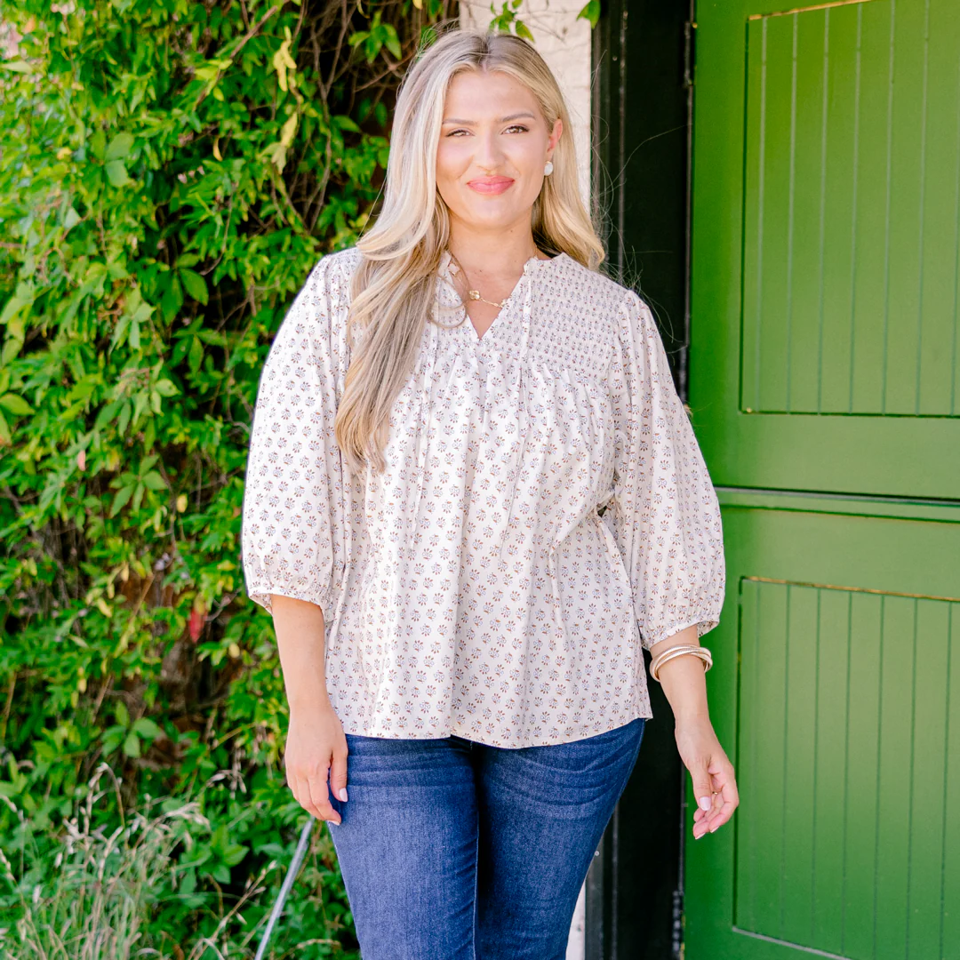 With The Flow Top, Ivory Floral - Giverhouse