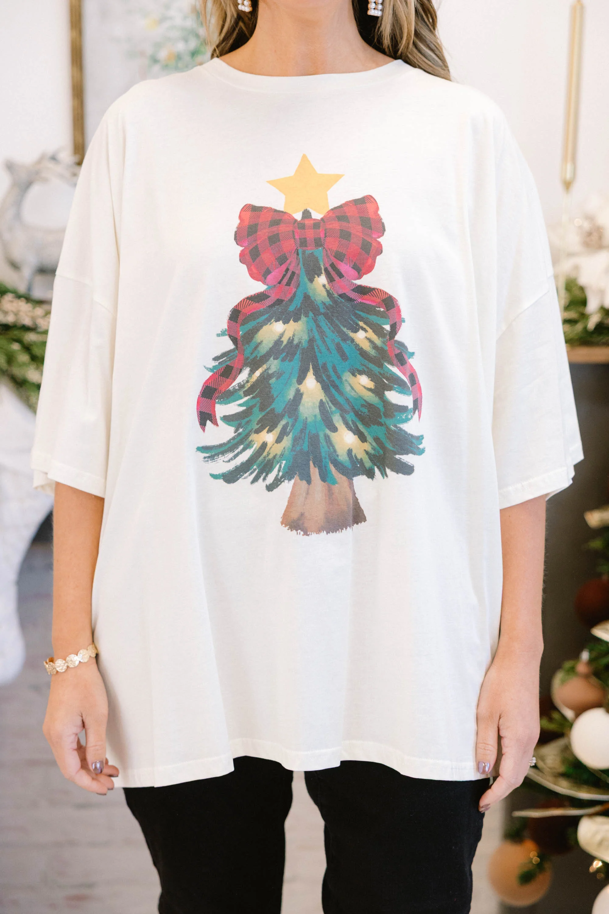 Cute Little Tree Boyfriend Tee, Ivory - Giverhouse