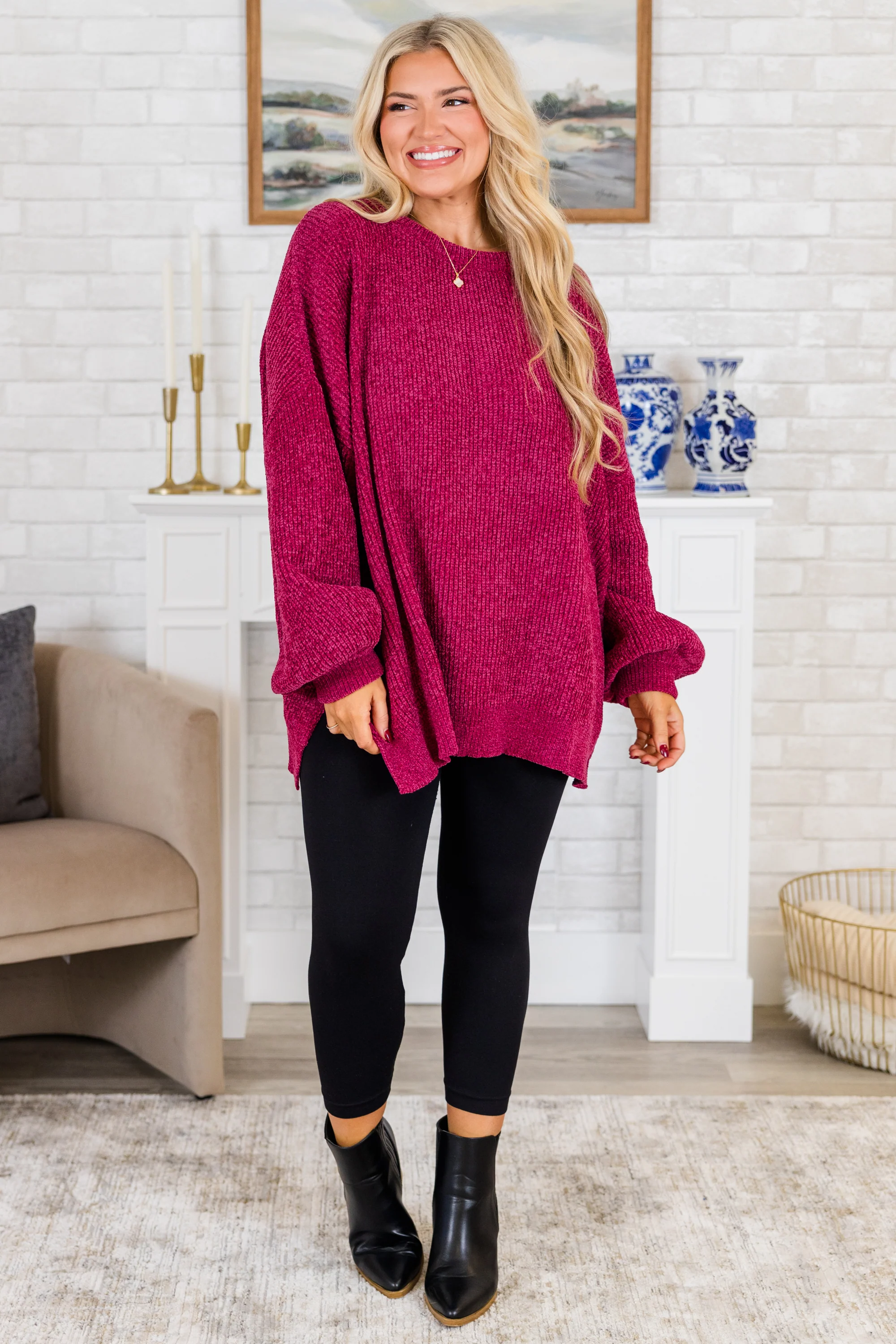 Simple But Sweet Sweater, Magenta - Giverhouse