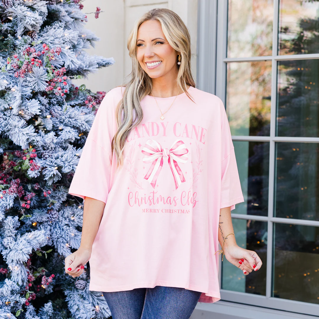 Candy Cane Club Boyfriend Tee, Dusty Pink - Giverhouse