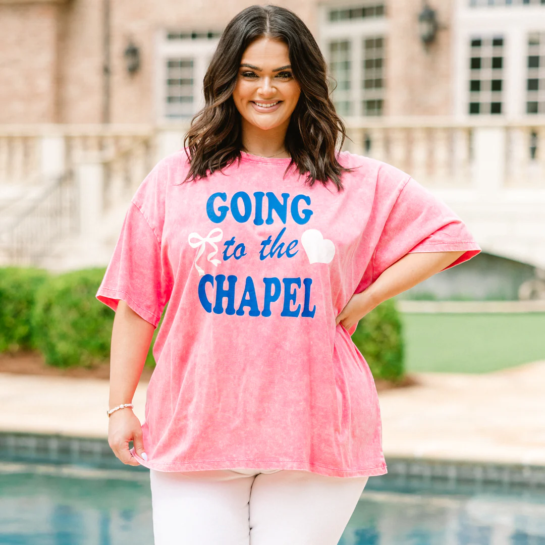 We're Going to the Chapel Acid Wash Relaxed Tee, Fuchsia - Giverhouse