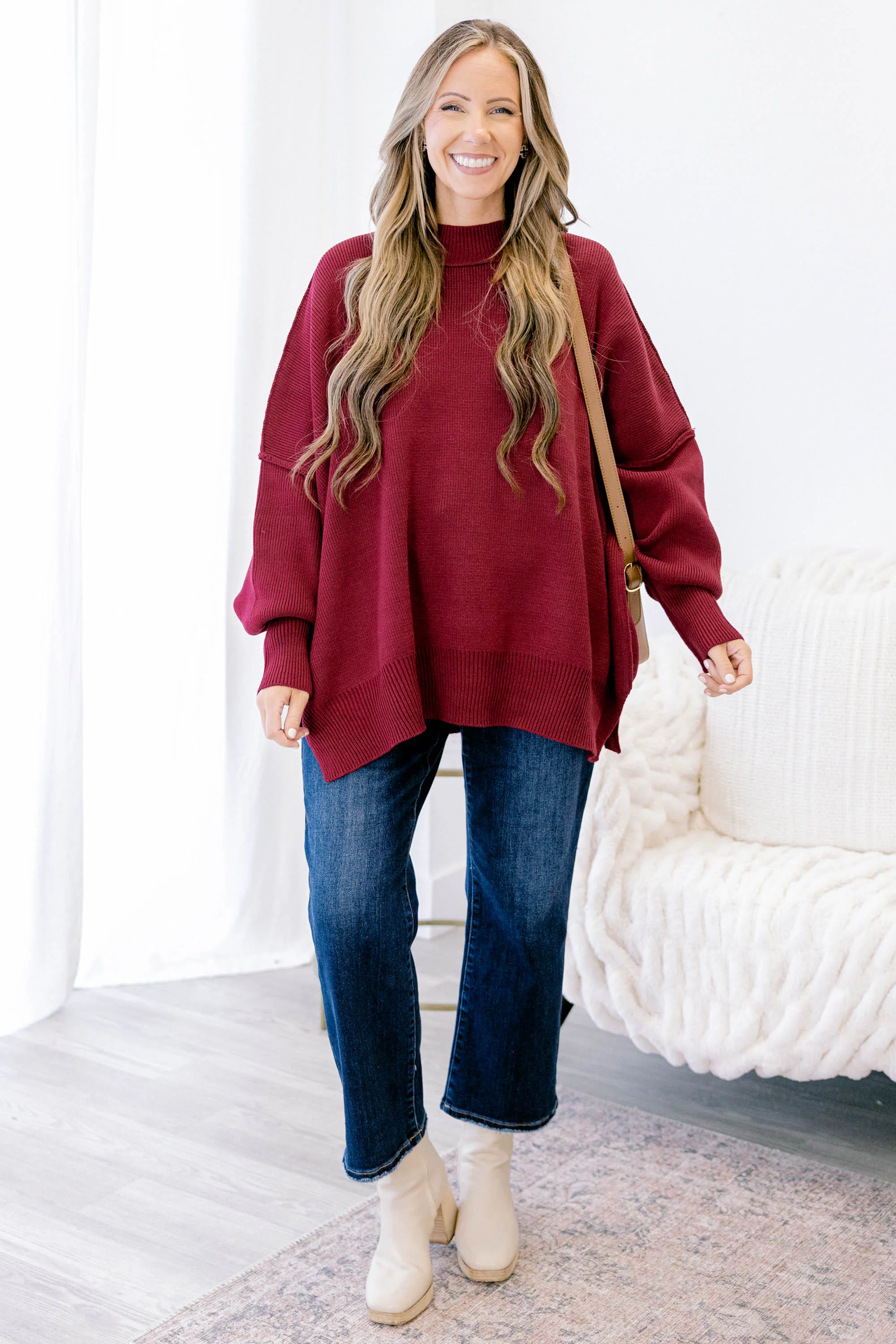 Perfectly Cozy Sweater, Cabernet - Giverhouse