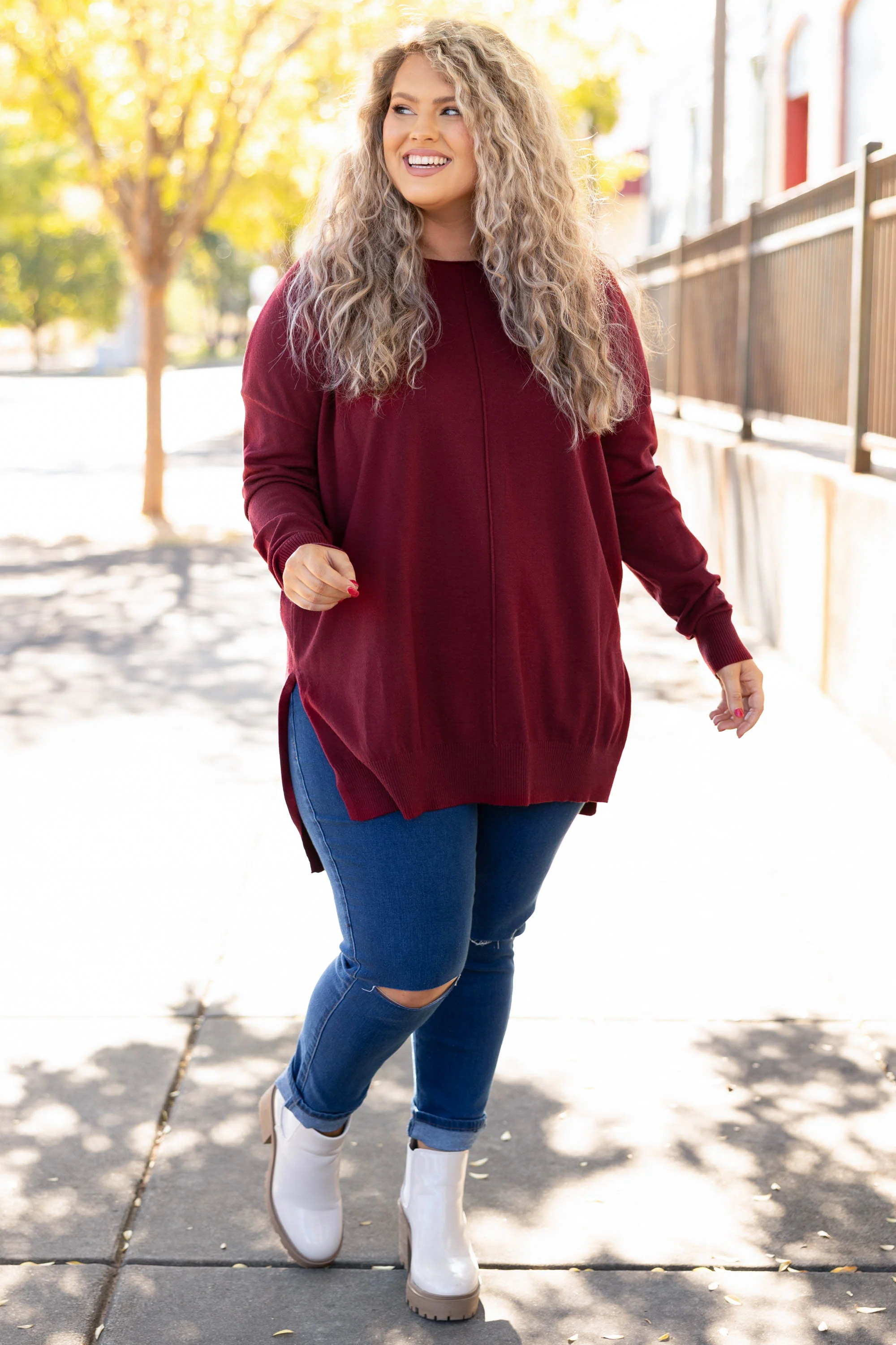 Miss Who You Were Sweater, Dark Burgundy - Giverhouse