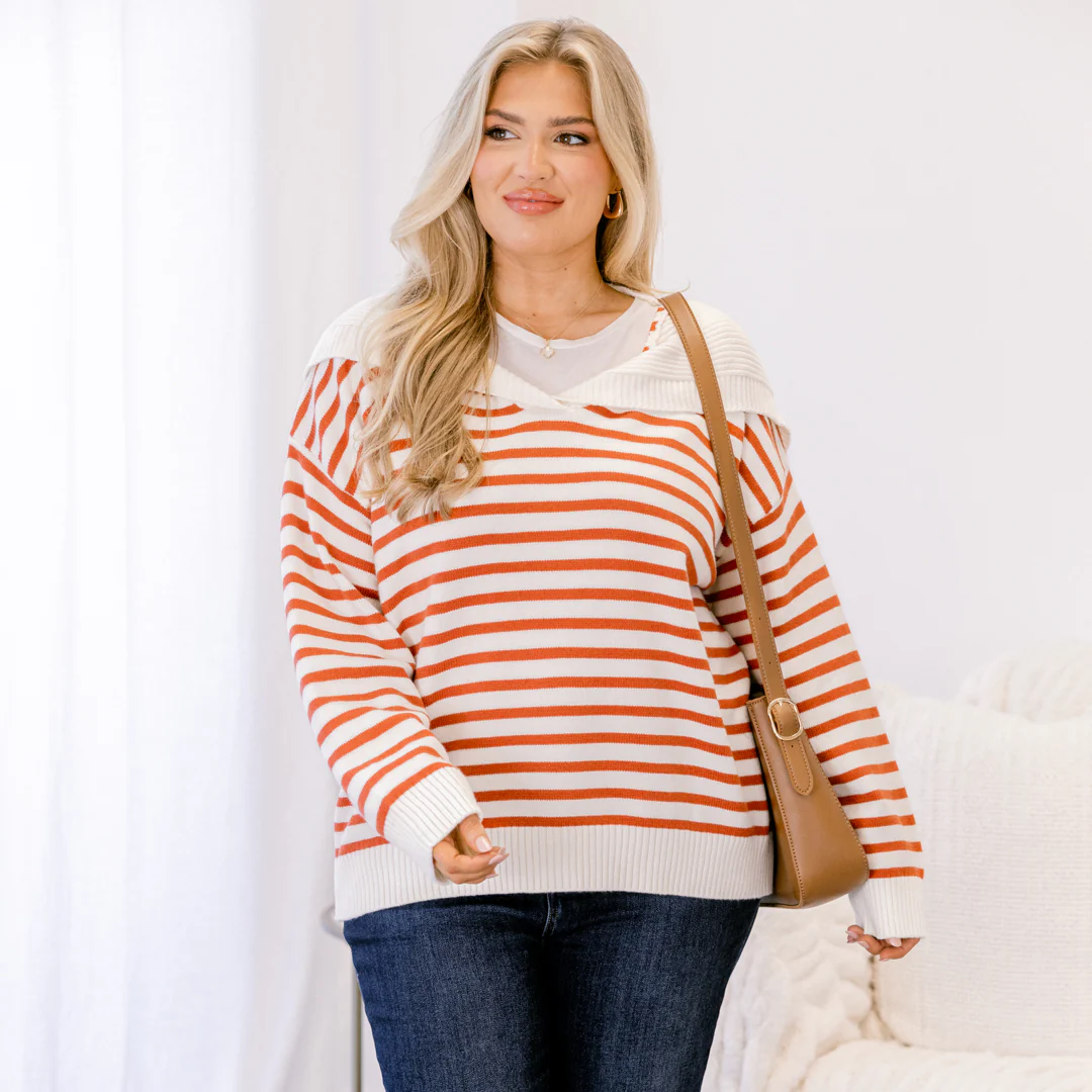 Smiling Through It All Sweater, Rust-Cream - Giverhouse