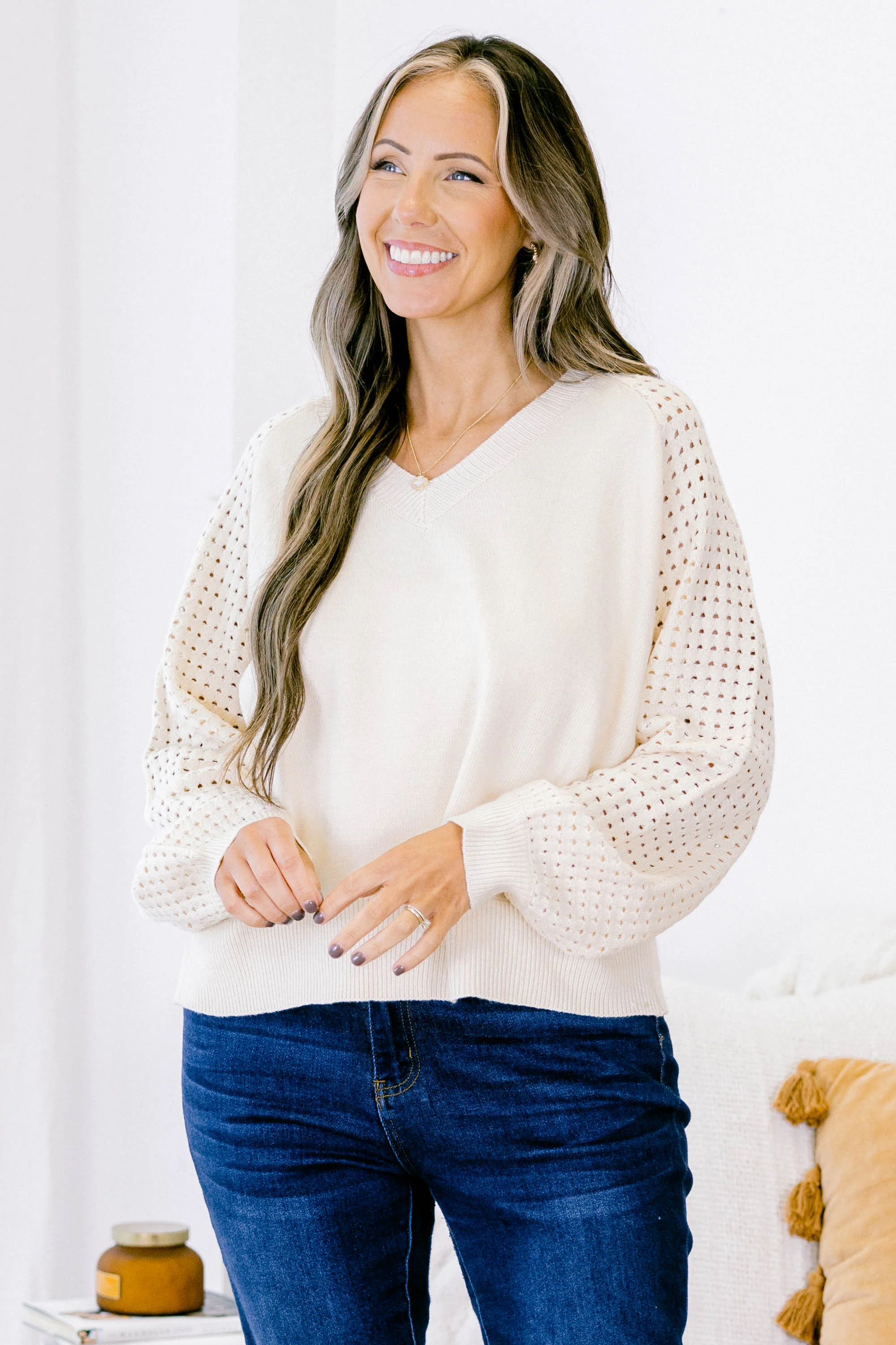 Lighten My Mood Sweater, Cream - Giverhouse