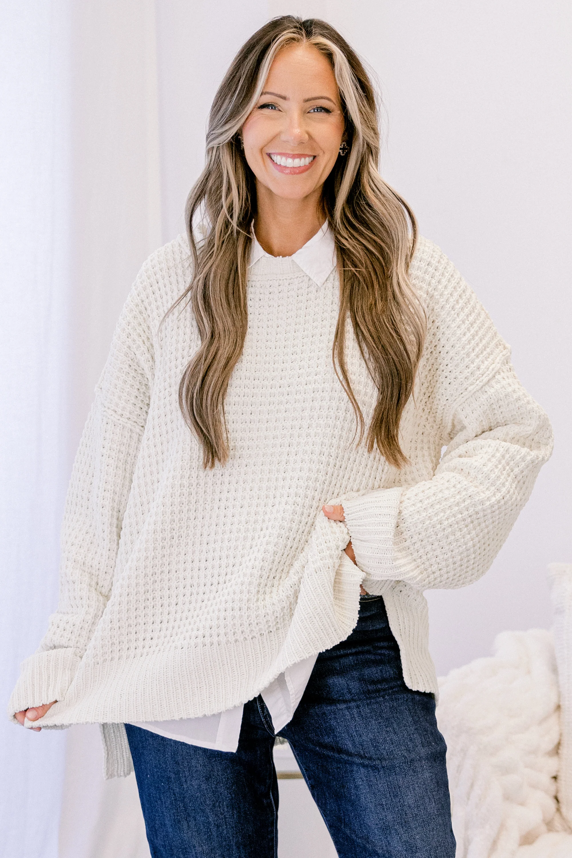 Falling Petals Sweater, Cream - Giverhouse