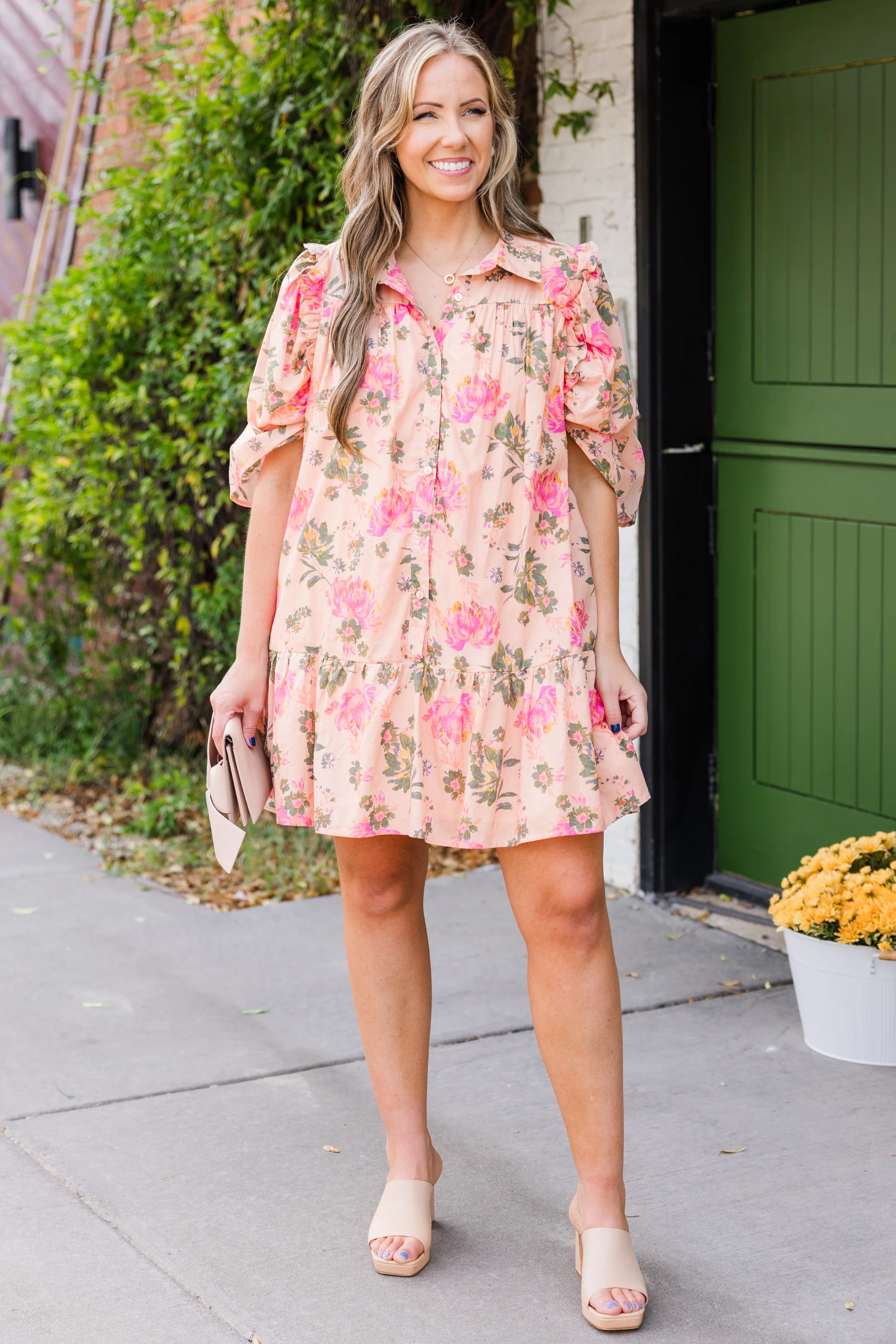 Let's Go Out Tonight Dress, Peach - Giverhouse