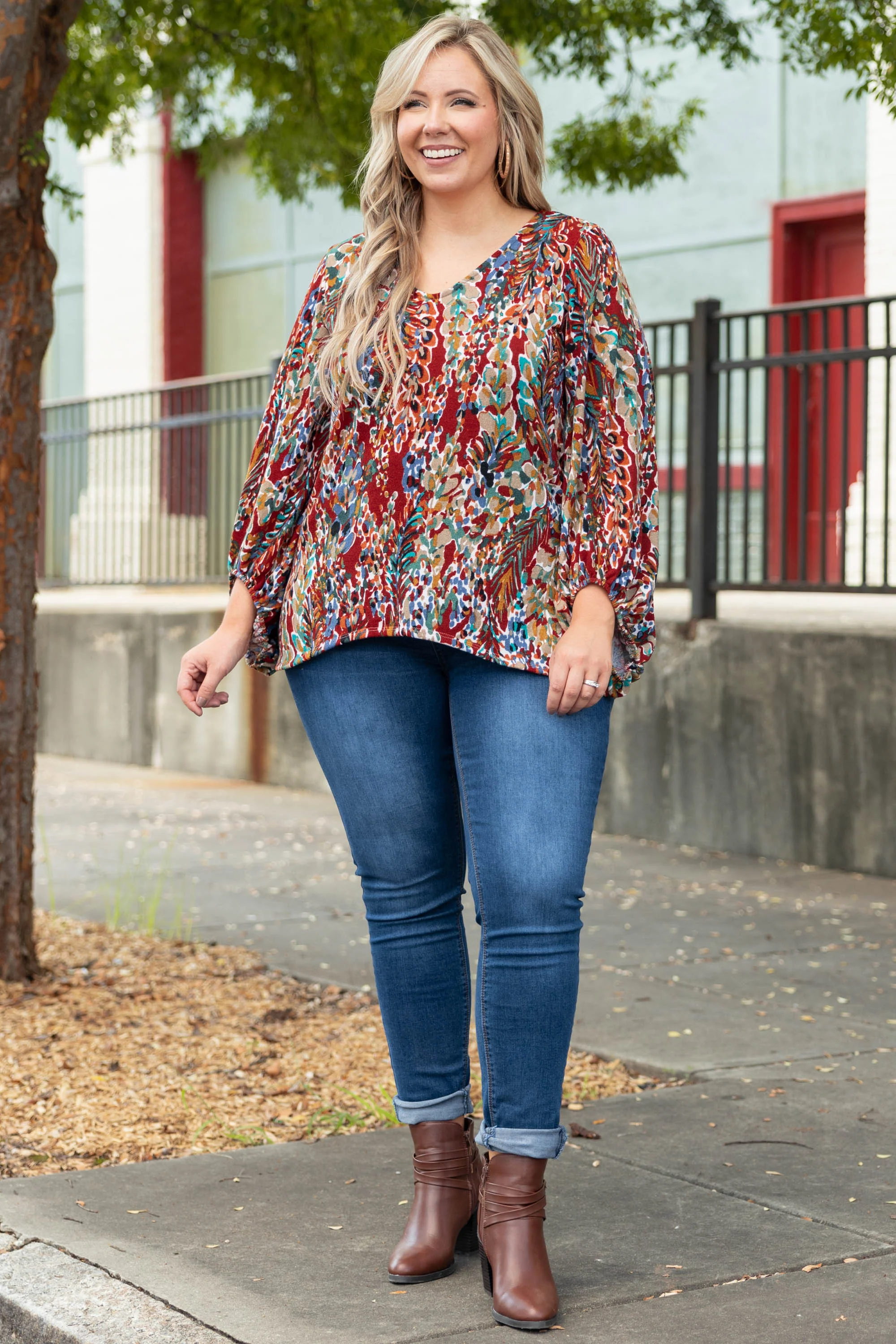 Honey Floral Top, Marsala - Giverhouse