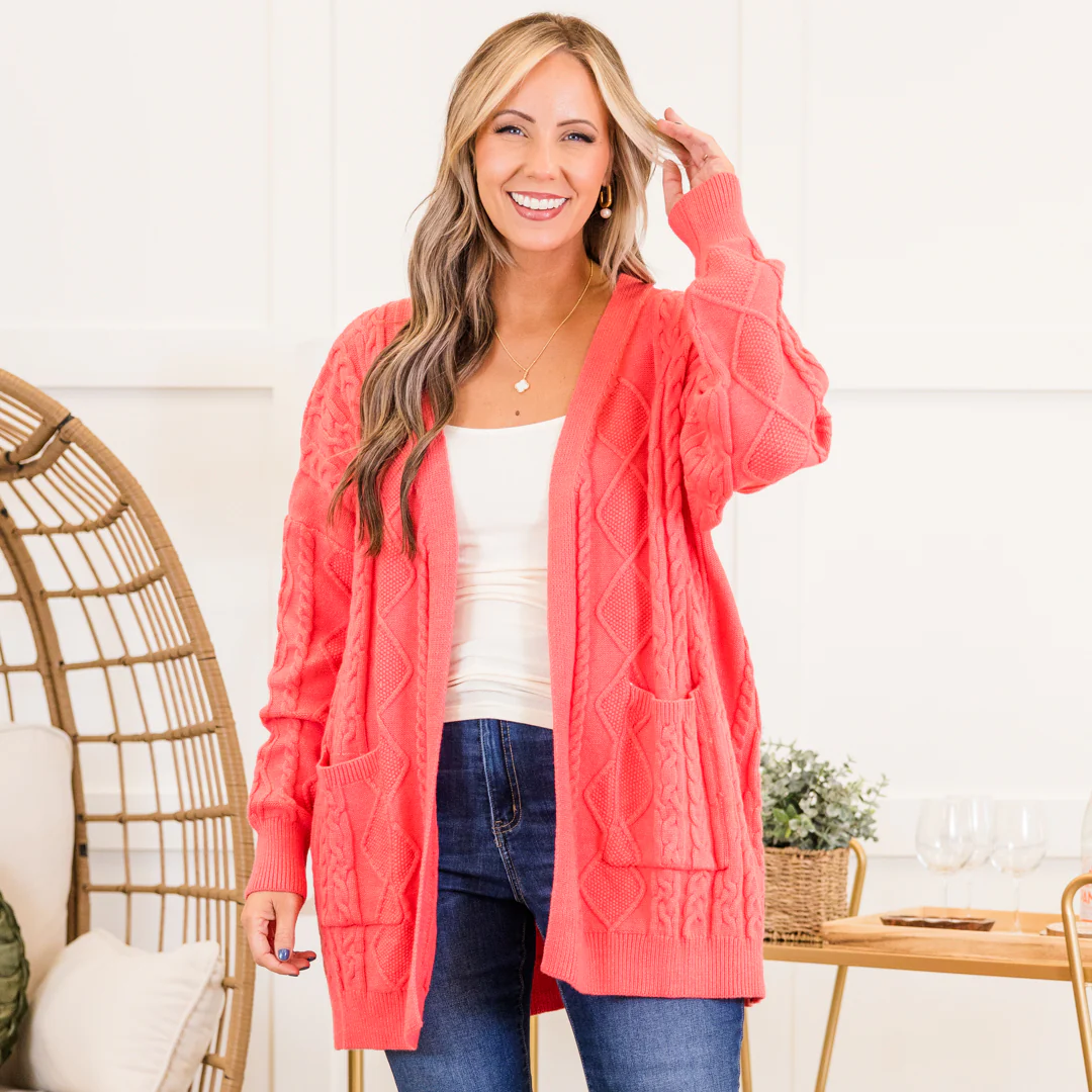 Into The Clouds Cardigan, Coral - Giverhouse