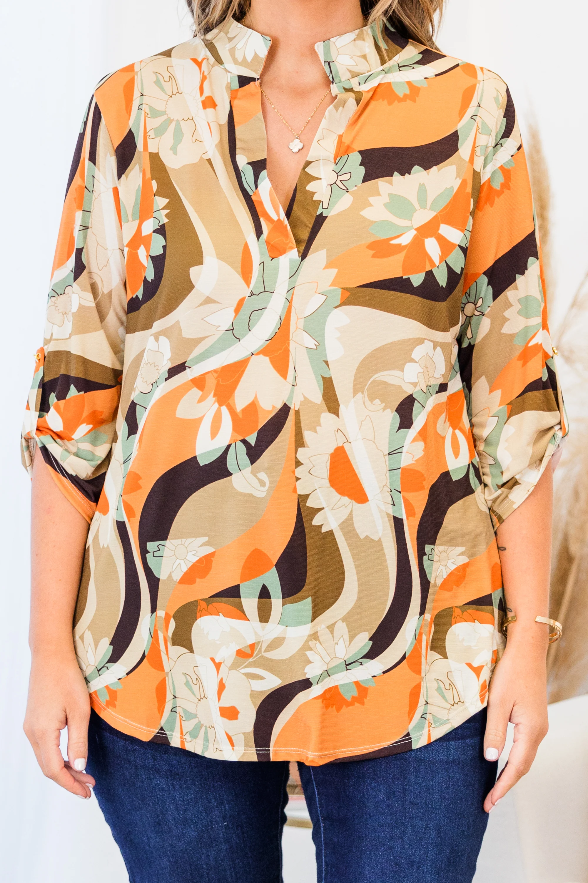 No Time To Choose Top, Brown Multi - Giverhouse