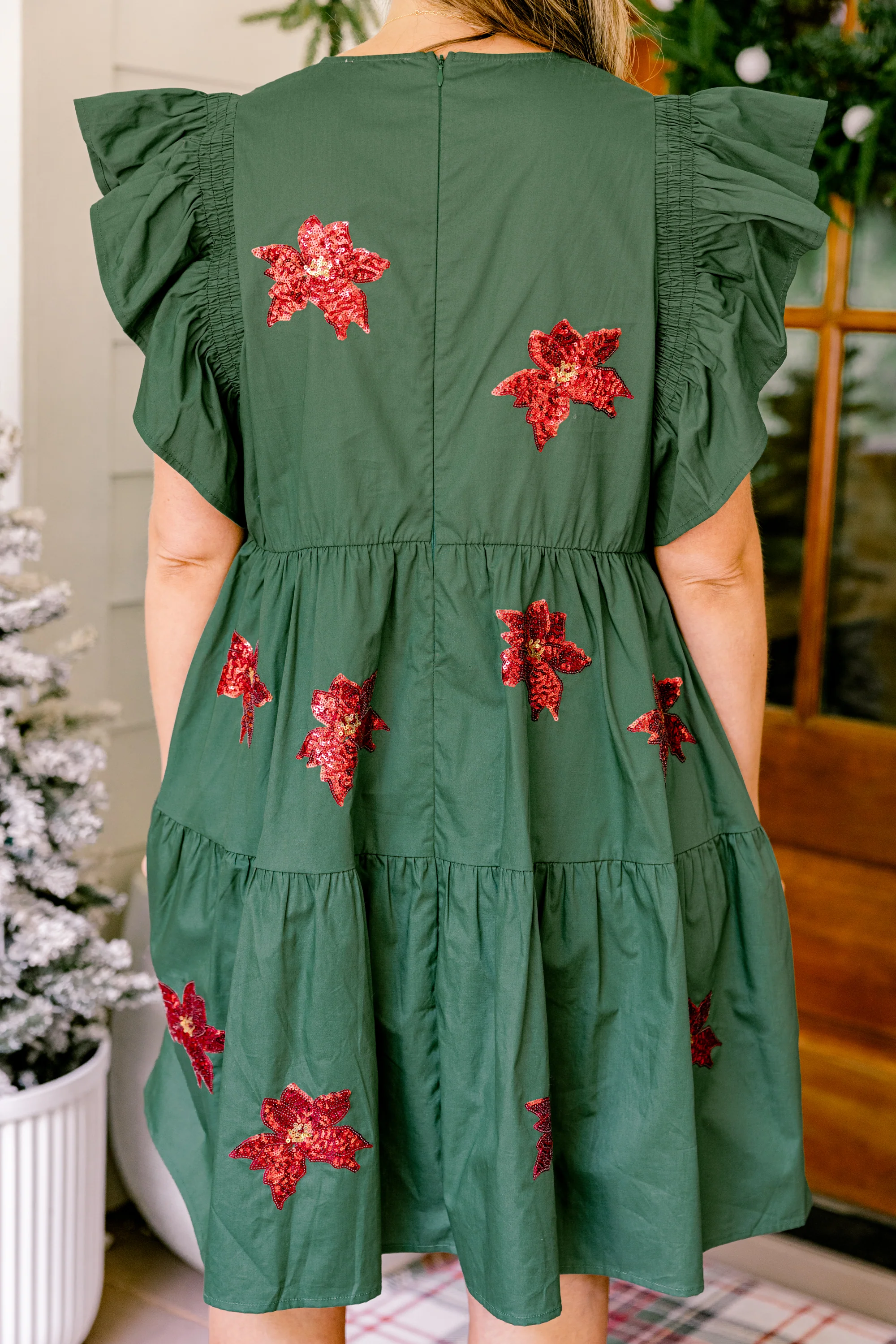 Poinsettia Bloom Dress, Green - Giverhouse