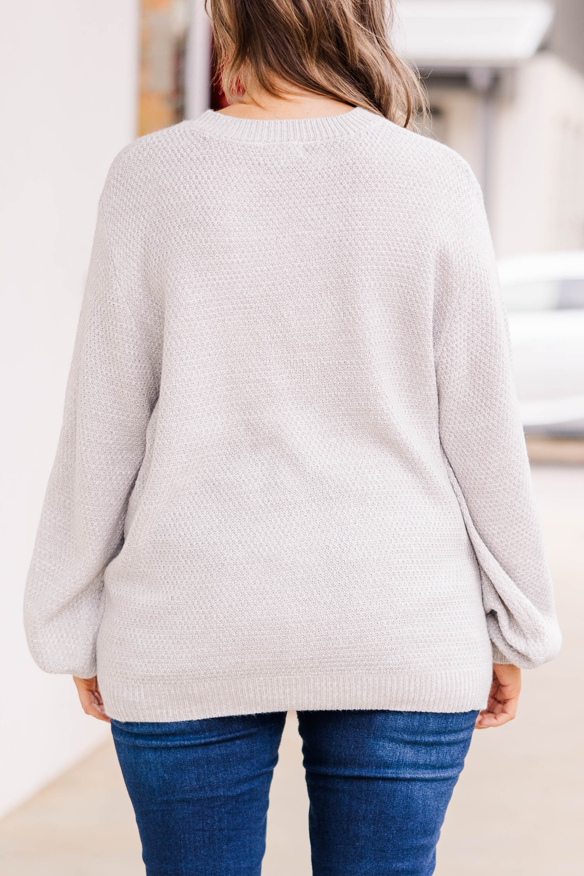 Cozy Bubble Sleeve Sweater, Silver - Giverhouse