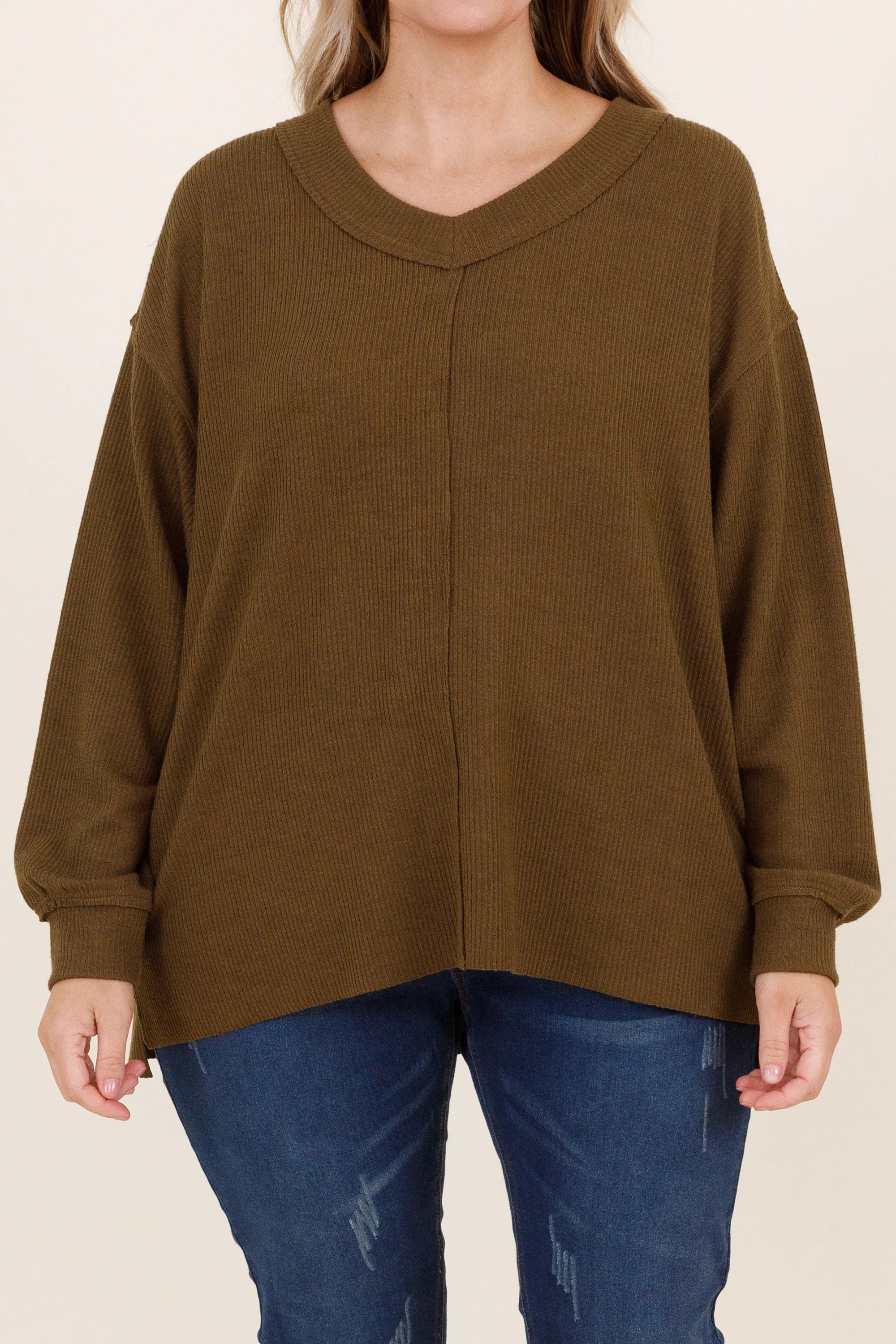 Cozy Textured Sweatshirt, Olive - Giverhouse