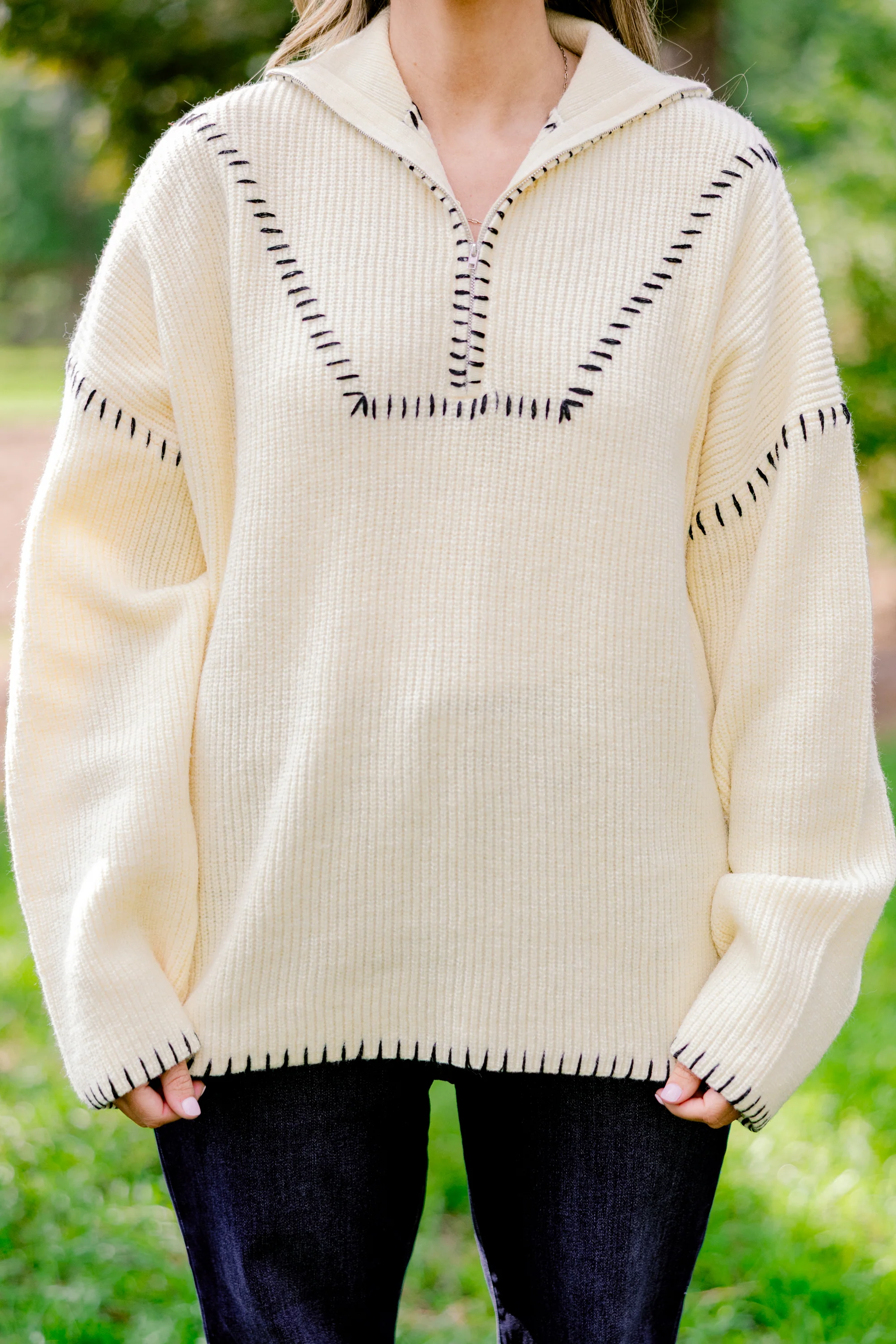 Falling For Fall Sweater, Cream-Black - Giverhouse