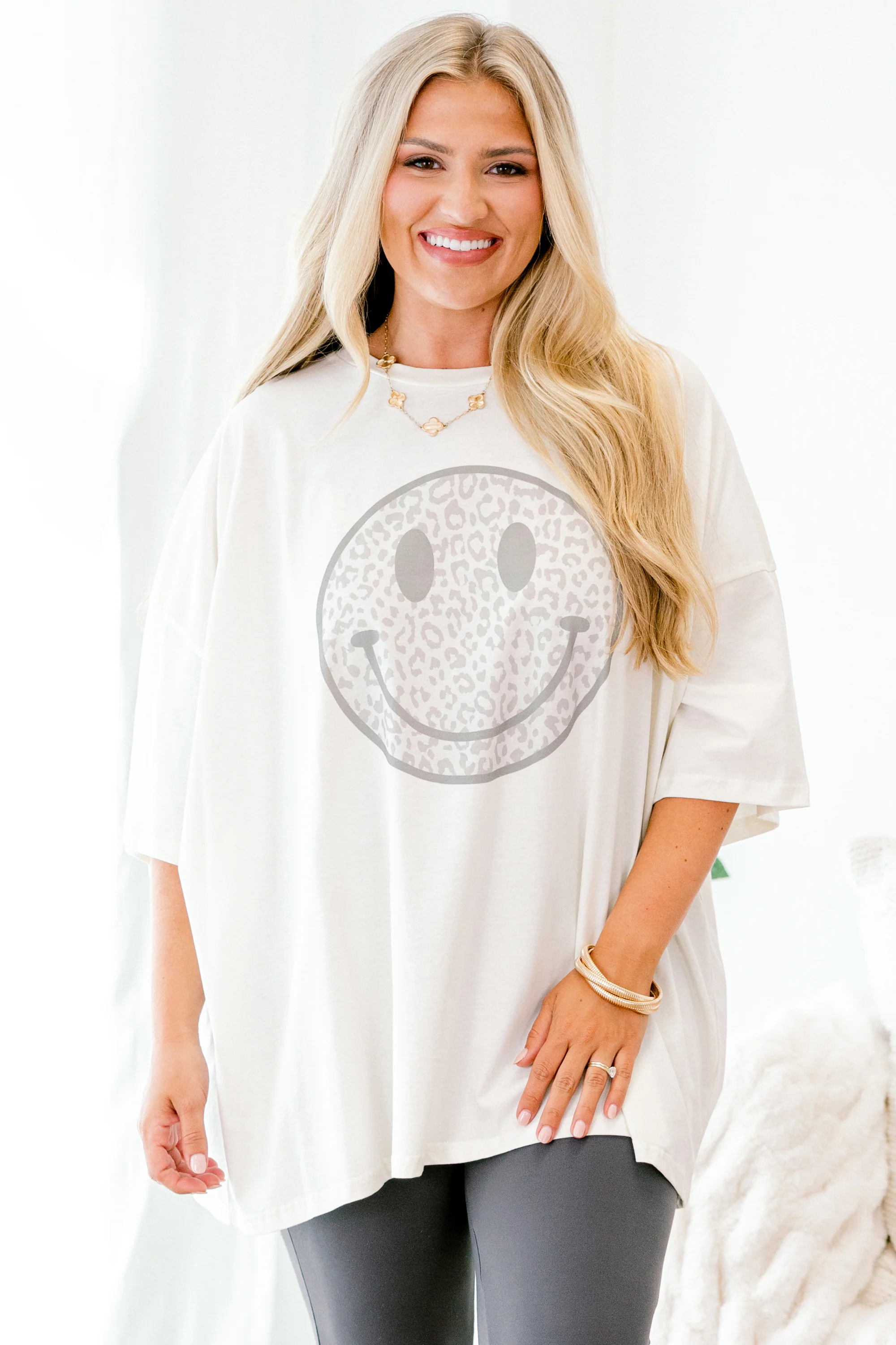 Lil Bit Of Leopard Boyfriend Tee, Ivory - Giverhouse