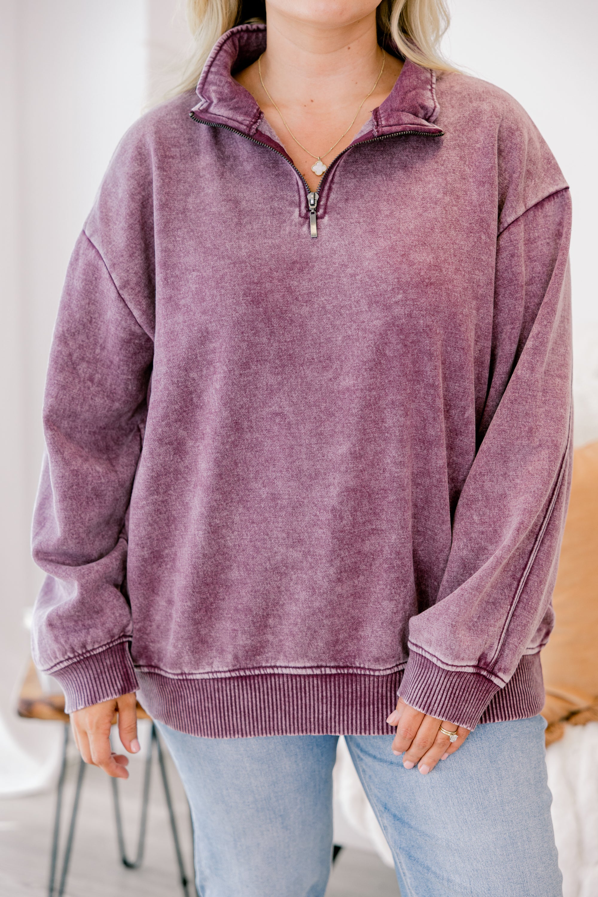 Time To Tell Pullover, Eggplant - Giverhouse