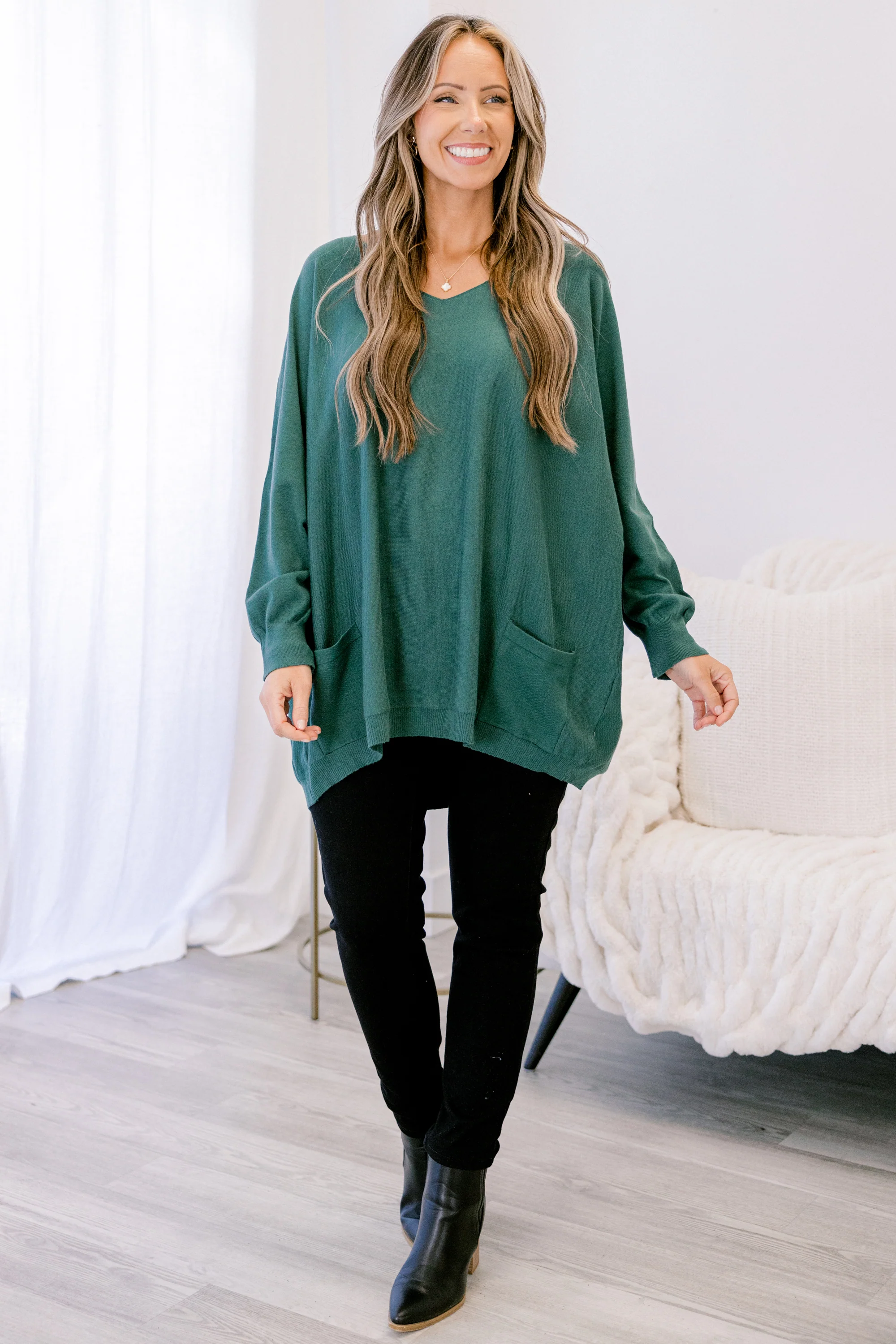 Golden Day Knit Tunic, Hunter Green - Giverhouse