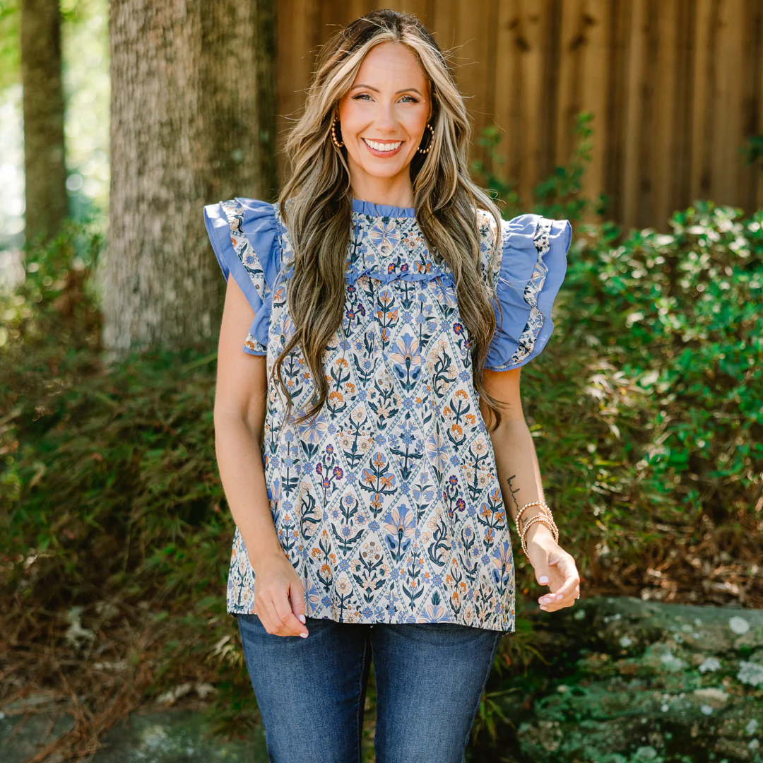 Daisy Dreams Top, Blue Block - Giverhouse